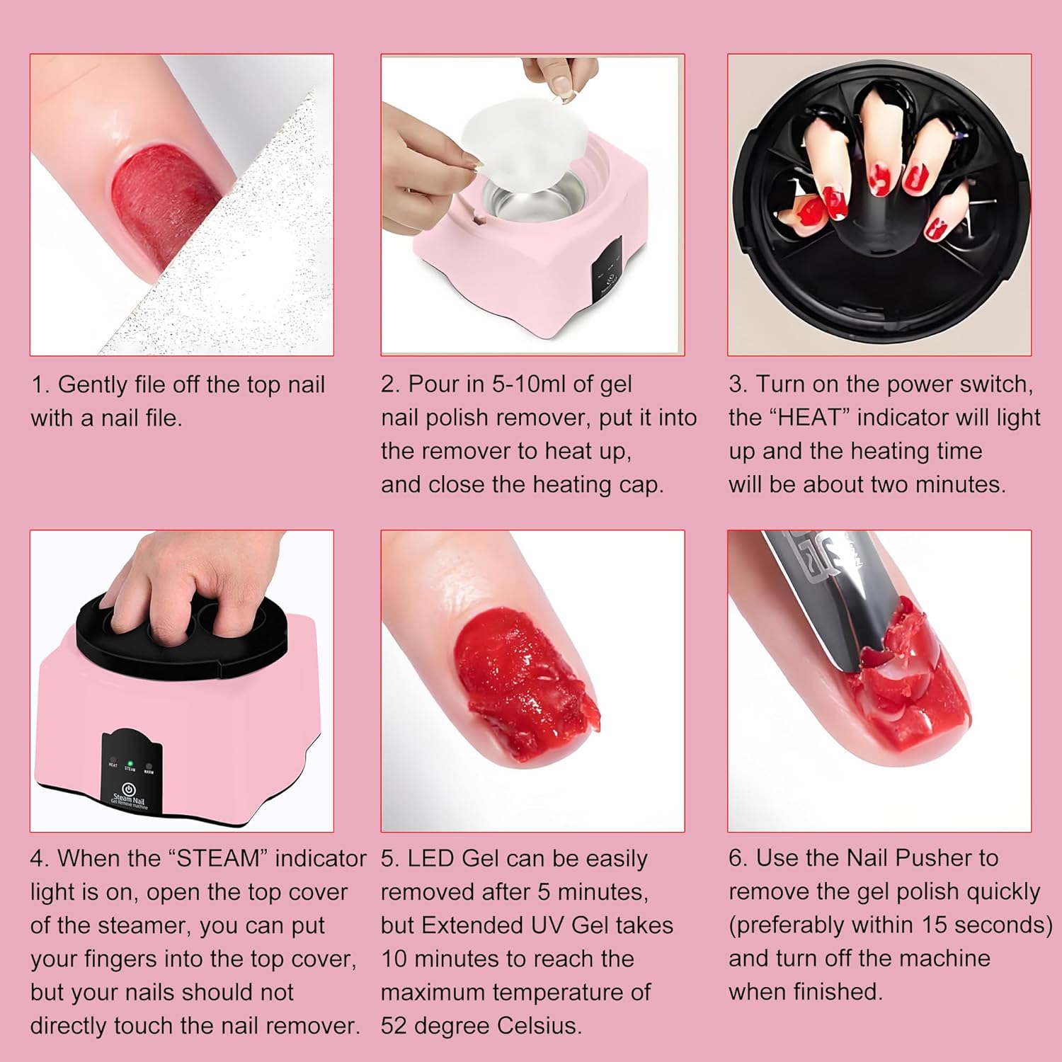 Upgraded Electric Steam Nail Polish Remover, Gel Nail Polish Steam Remover with Colourful Cuticle Pusher Spoon - Image 3