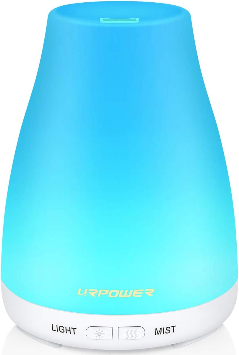URPOWER 2nd Version Essential Oil Diffuser with Adjustable Mist Mode Waterless Auto Shut-Off and 7 Color LED Lights for Home Office, One Size (Pack of 1), White