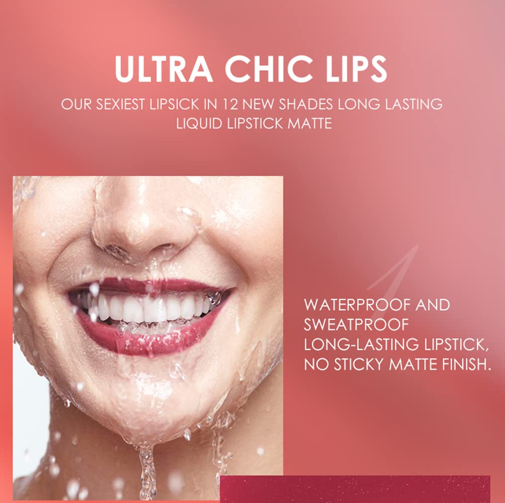 URQT 12pcs Lip Liner and Lipstick Set, 6 Velvety Matte Liquid Lipsticks + 6 Matching Smooth Lip Liner One Step Lips Long Lasting Waterproof Makeup Kits Gift Set - Image 8