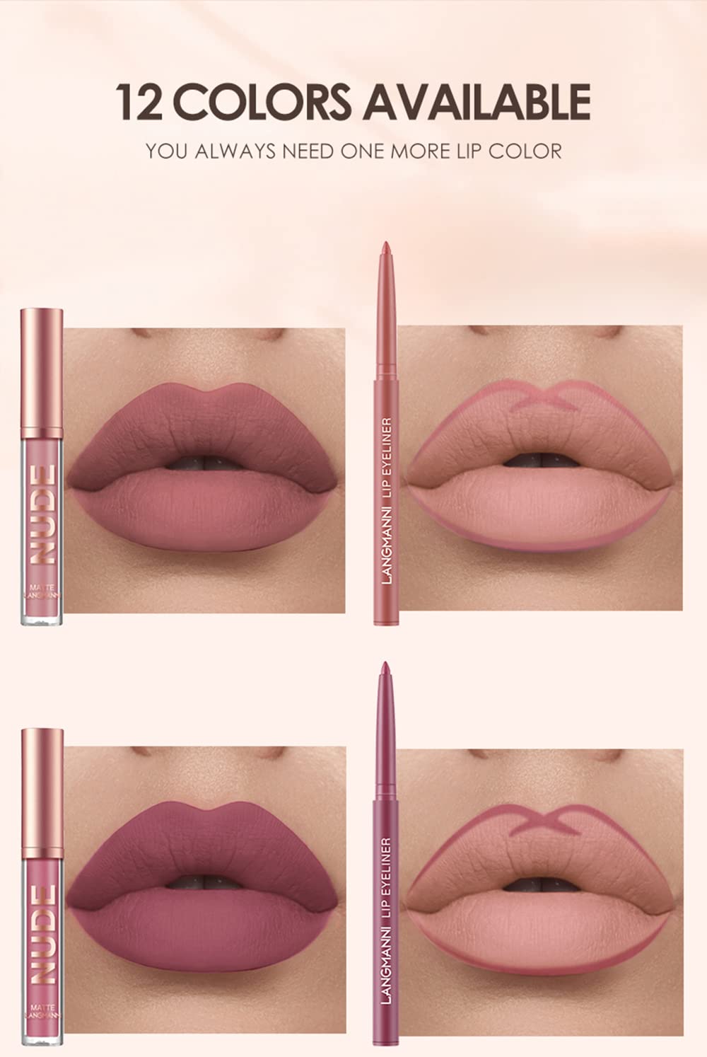 URQT 12pcs Lip Liner and Lipstick Set, 6 Velvety Matte Liquid Lipsticks + 6 Matching Smooth Lip Liner One Step Lips Long Lasting Waterproof Makeup Kits Gift Set - Image 3