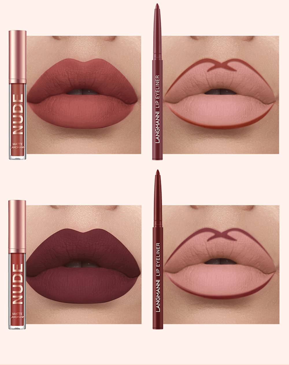 URQT 12pcs Lip Liner and Lipstick Set, 6 Velvety Matte Liquid Lipsticks + 6 Matching Smooth Lip Liner One Step Lips Long Lasting Waterproof Makeup Kits Gift Set - Image 6
