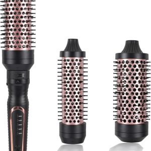 VAGARY 3 in 1 Thermal Brush Set, Heated Round for Blowout Look, Dual Voltage Curling Iron Brush, Ceramic Tourmaline, 3 Detachable Combs, 5 Temperature Settings
