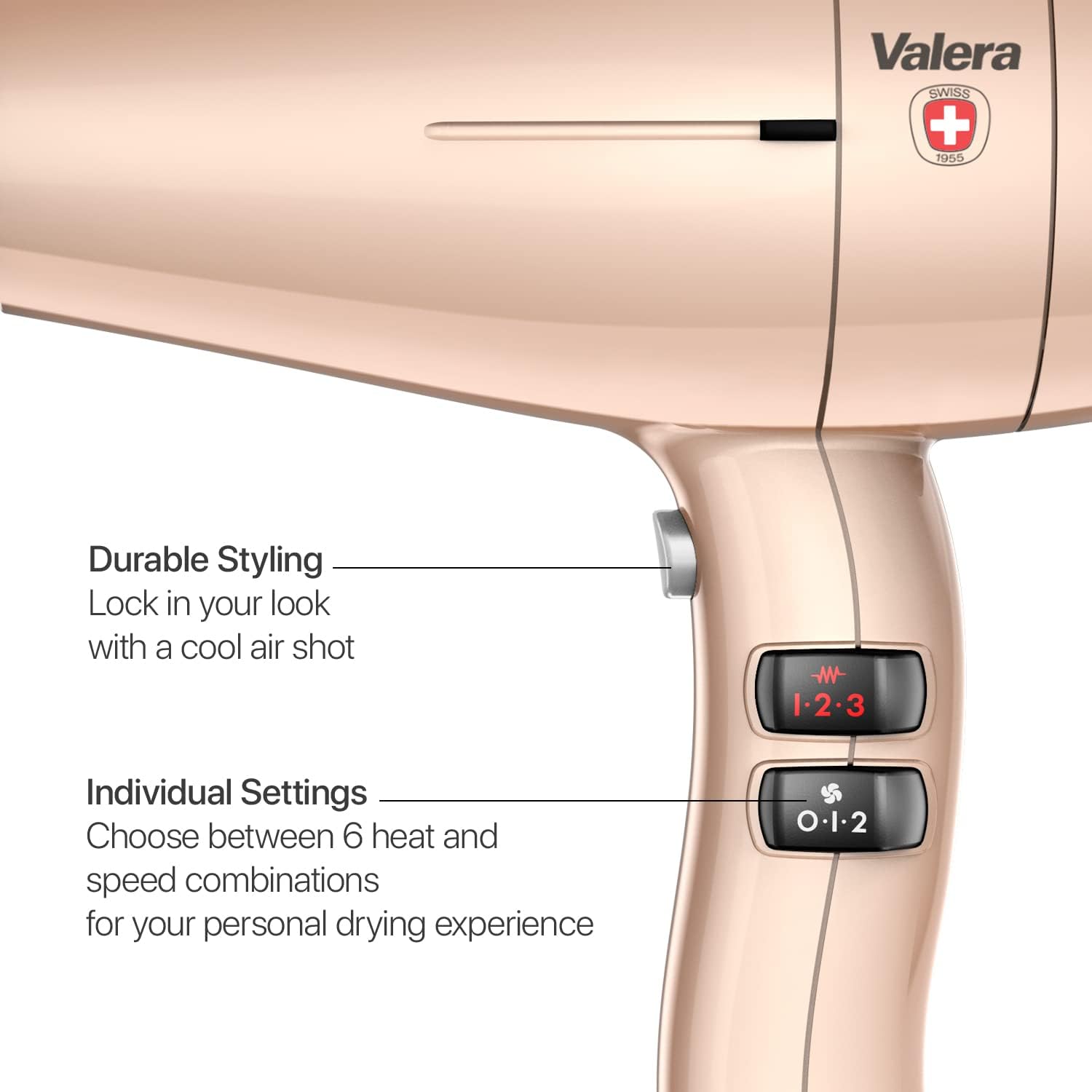 Valera 3000 Professional ion hairdryer, Powerful and Lightweight, Soft Touch Finish, Color Rose Gold - Image 6
