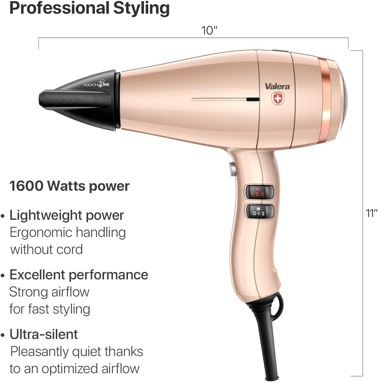 Valera 3000 Professional ion hairdryer, Powerful and Lightweight, Soft Touch Finish, Color Rose Gold - Image 3