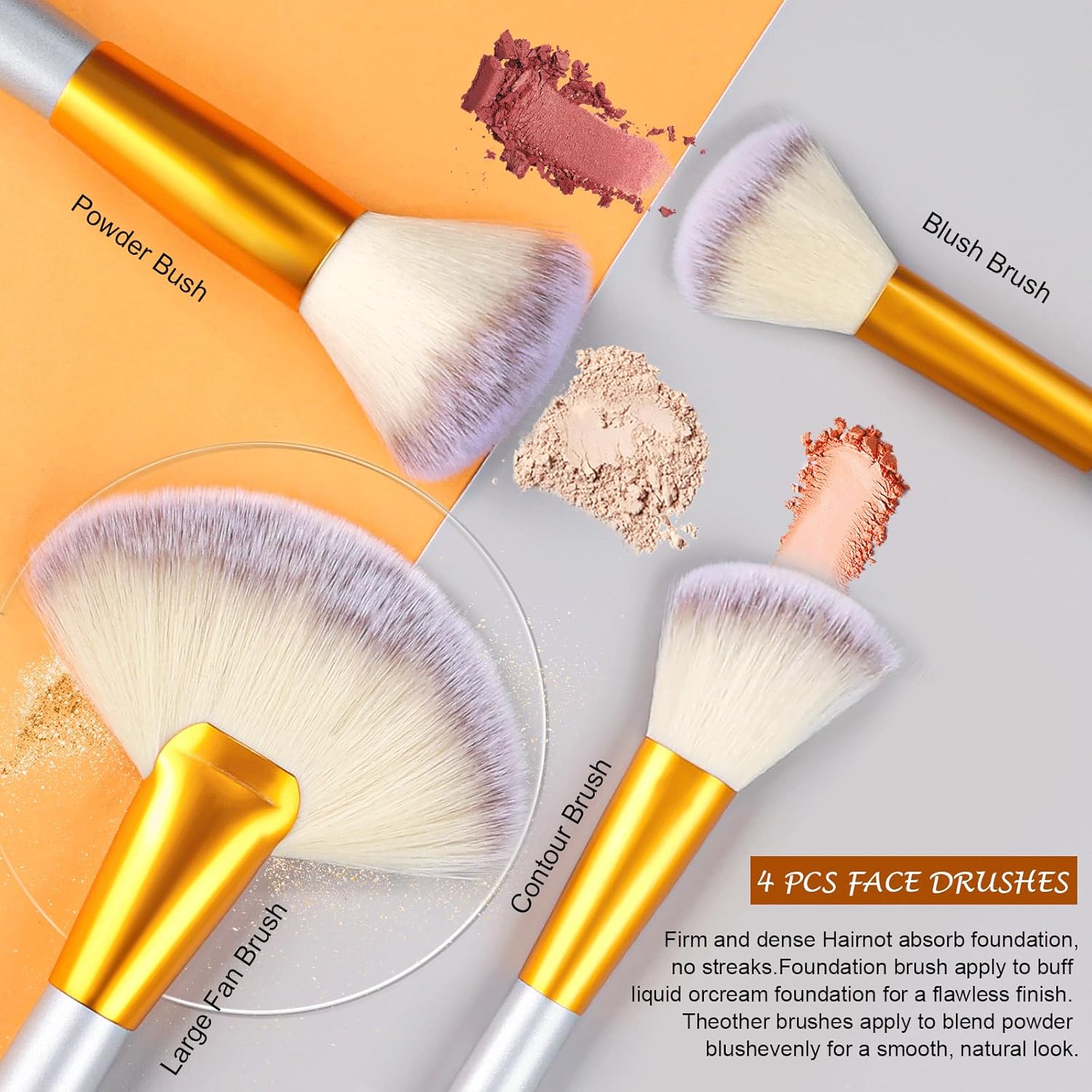 VANDER Makeup Brushes 24Pcs Makeup Brush Set - Professional Make Up Brushes with Soft Synthetic Bristles & Wooden Handle, Includes Makeup Bag for Travel,Champagne - Image 4