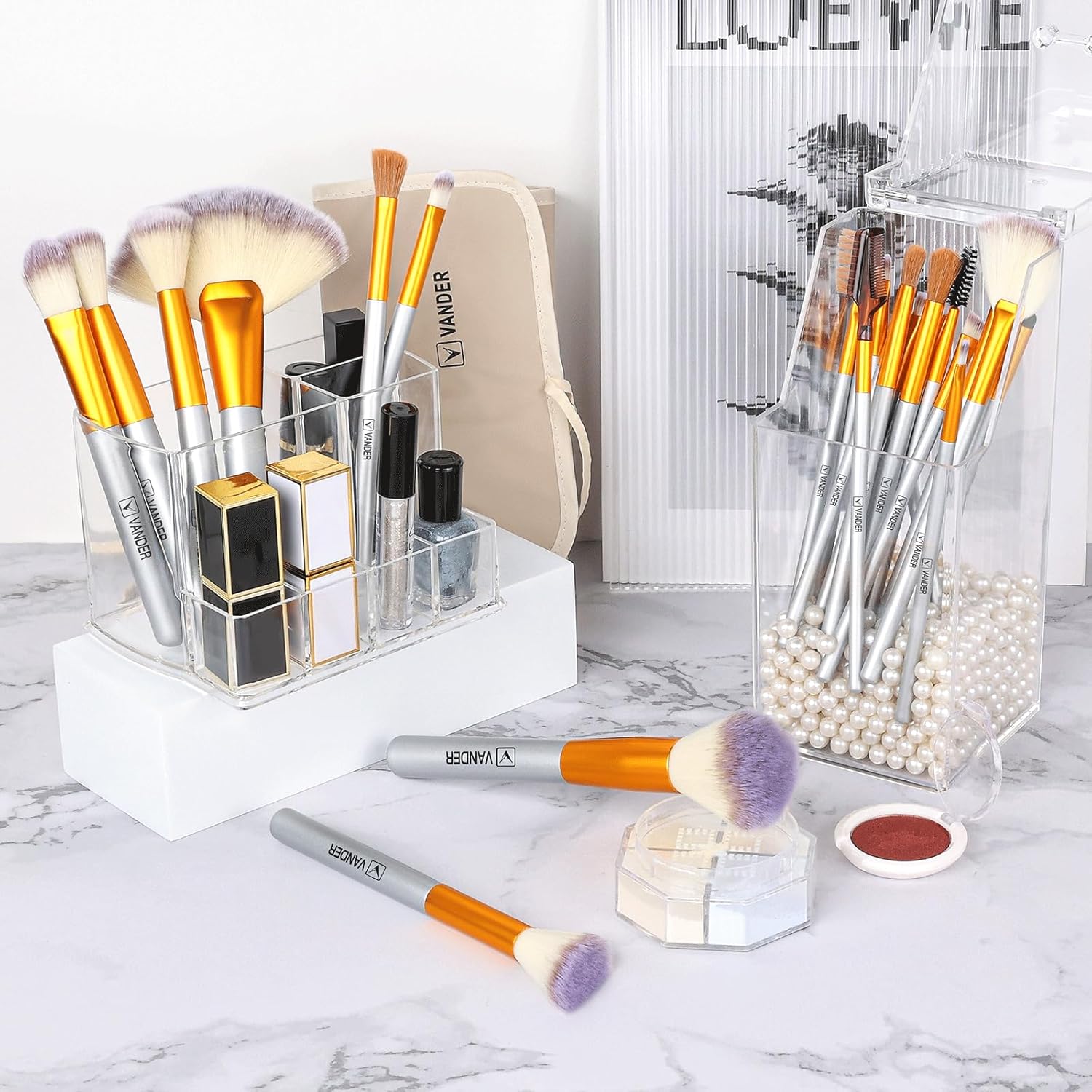 VANDER Makeup Brushes 24Pcs Makeup Brush Set - Professional Make Up Brushes with Soft Synthetic Bristles & Wooden Handle, Includes Makeup Bag for Travel,Champagne - Image 7