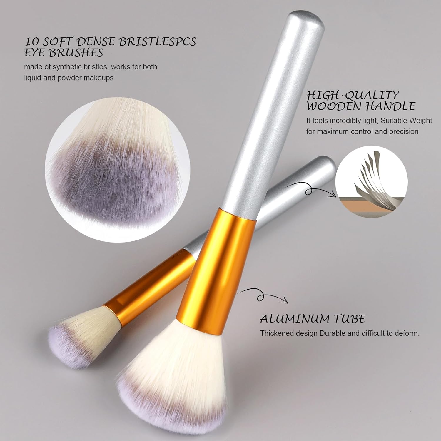 VANDER Makeup Brushes 24Pcs Makeup Brush Set - Professional Make Up Brushes with Soft Synthetic Bristles & Wooden Handle, Includes Makeup Bag for Travel,Champagne - Image 3