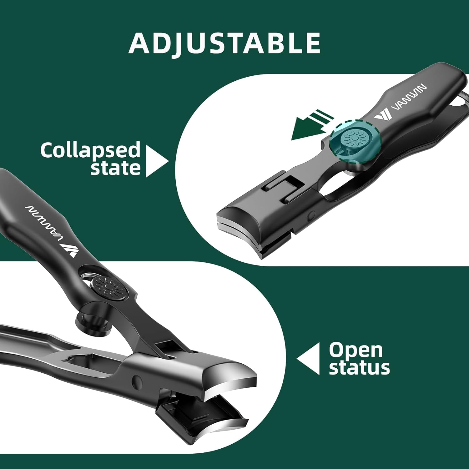 VANWIN German Nail Clippers for Thick Nails, Large Wide Jaw Opening, No Splash Design, Safety Lock, Women & Men - Image 4