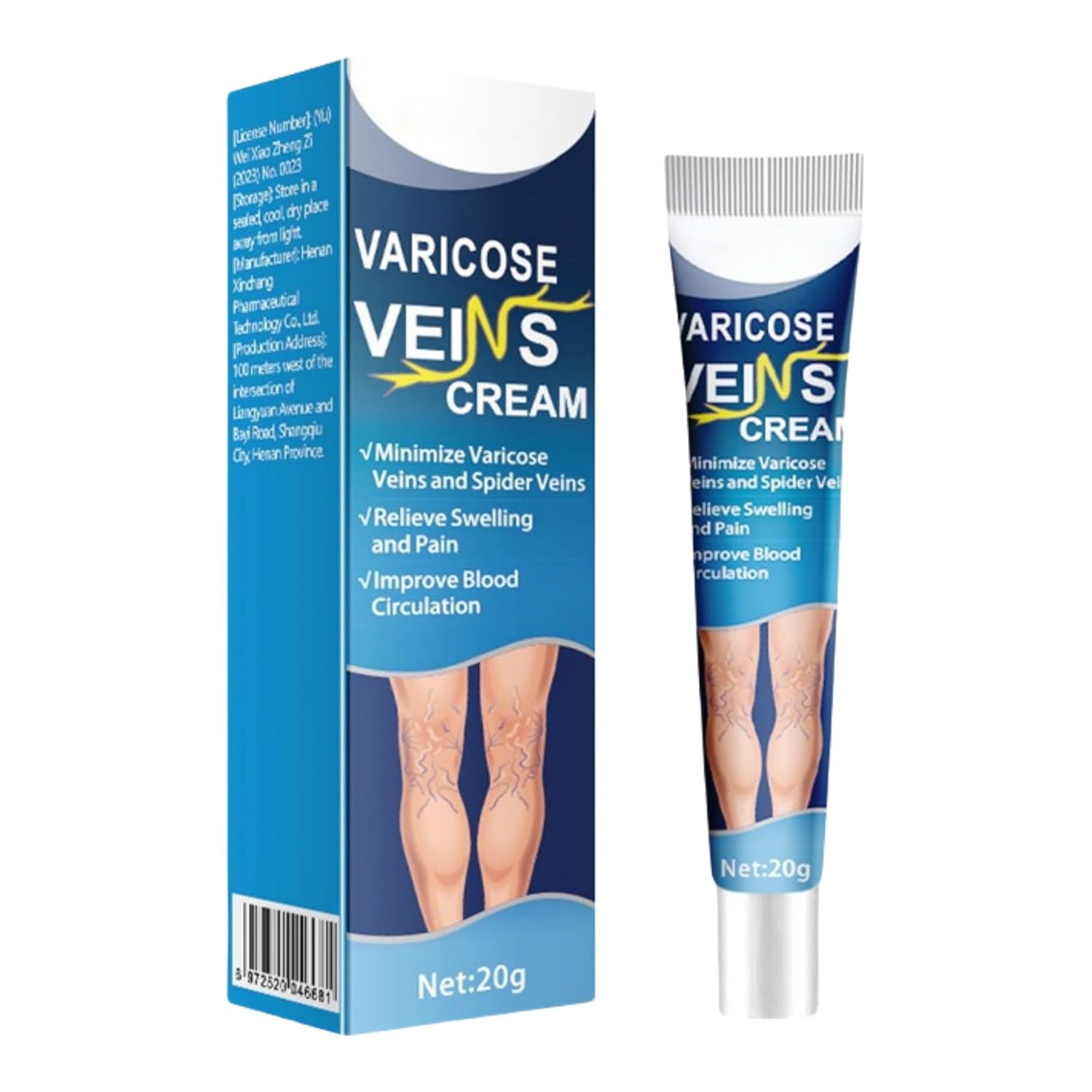 Varicose Veins Cream, Natural Ingredients, Visible Vein Minimizing Creams, Promote Smoother-Looking Skin, Fragrance-Free, Non-Greasy, Skin Cream for Legs 20g/0.7oz (1)