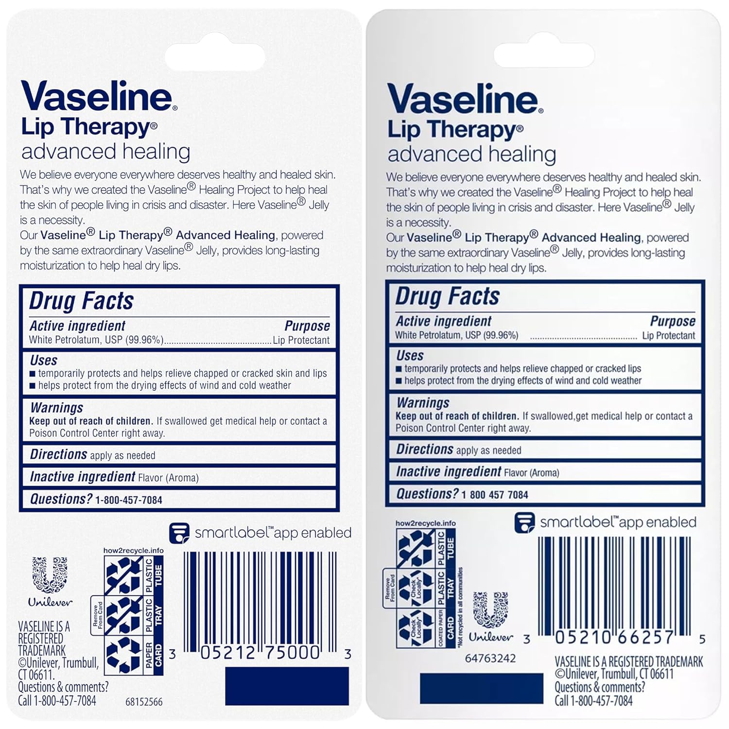 Vaseline Lip Therapy Advanced Healing 3-Pack โ White Petroleum Moisturizing Lip Balm for Extremely Dry Lips, 0.35 Oz Ea - Image 2