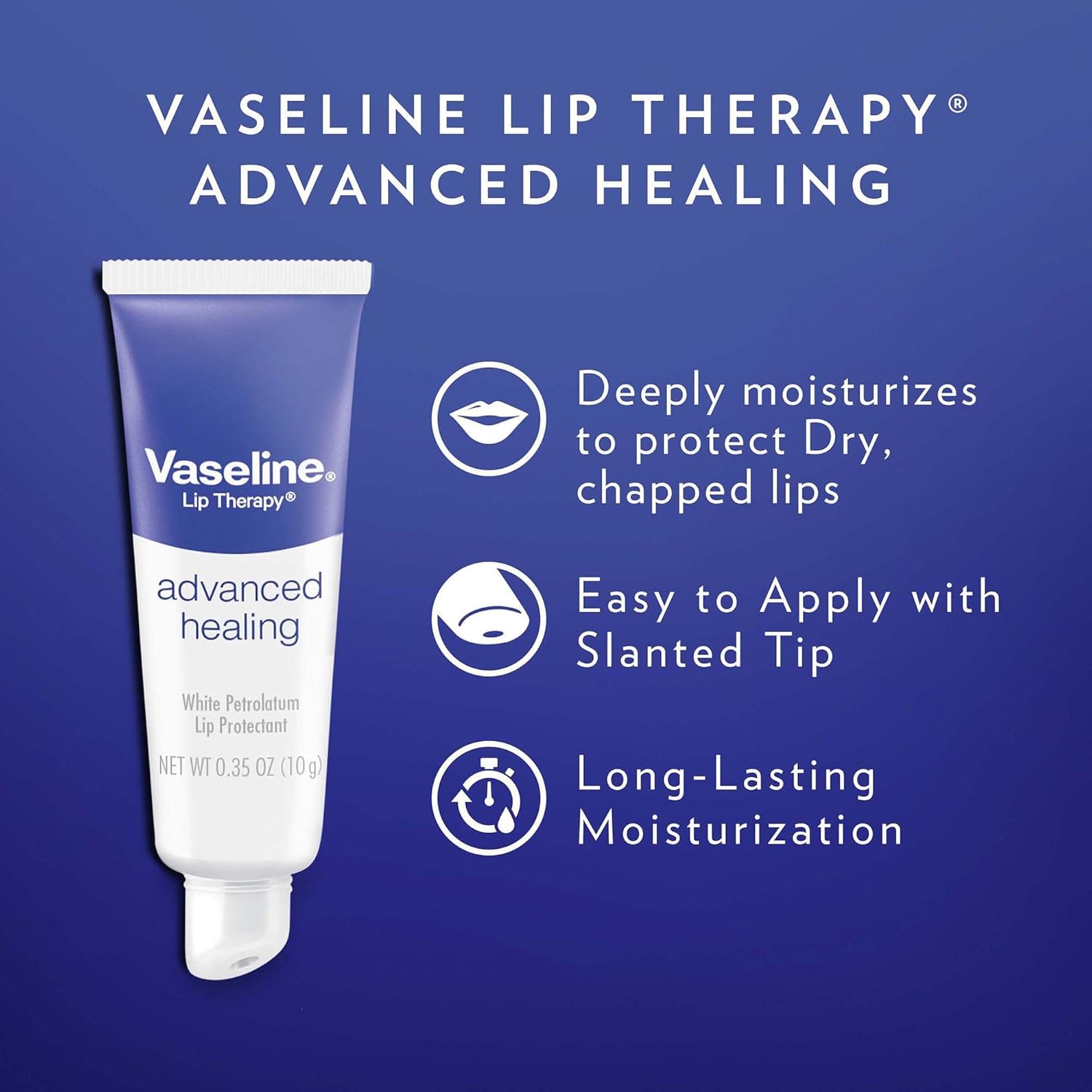 Vaseline Lip Therapy Advanced Healing 3-Pack โ White Petroleum Moisturizing Lip Balm for Extremely Dry Lips, 0.35 Oz Ea - Image 4