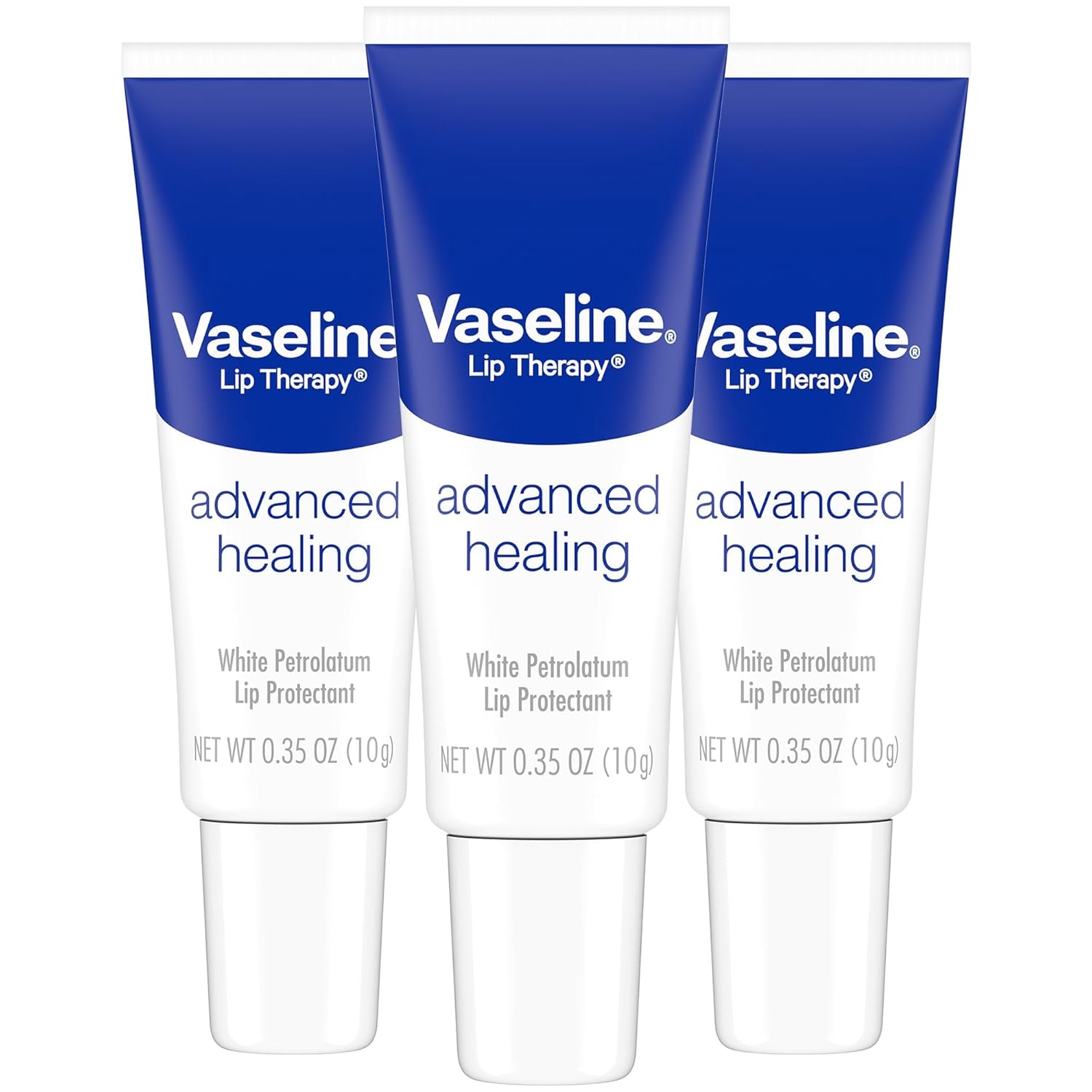 Vaseline Lip Therapy Advanced Healing 3-Pack – White Petroleum Moisturizing Lip Balm for Extremely Dry Lips, 0.35 Oz Ea