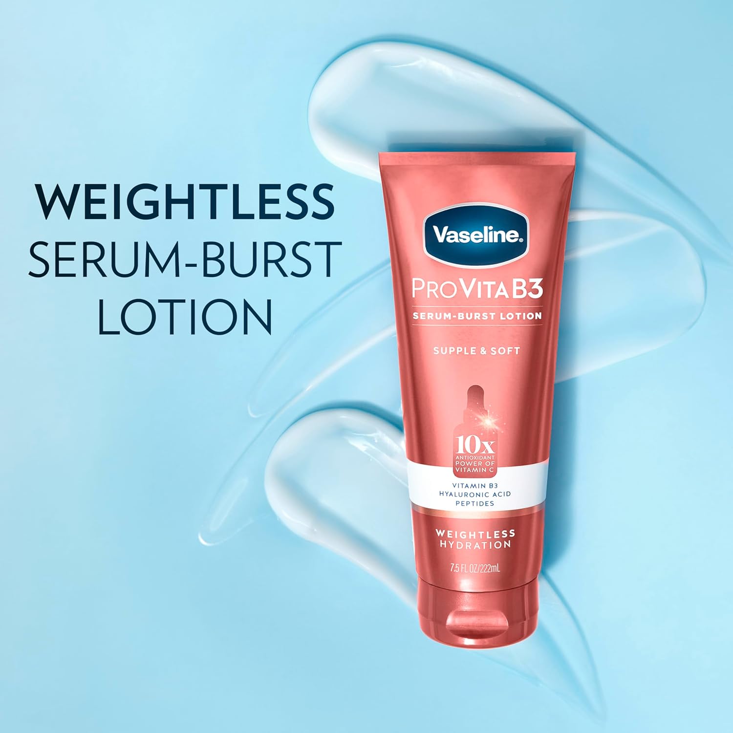 Vaseline Pro VitaB3 Serum Burst Lotion Supple & Soft Healthy, Hydrated Skin, Lightweight 10x Antioxidant Power of Vitamin C with Vitamin B3, Hyaluronic Acid & Peptides, 7.5 fl oz - Image 3