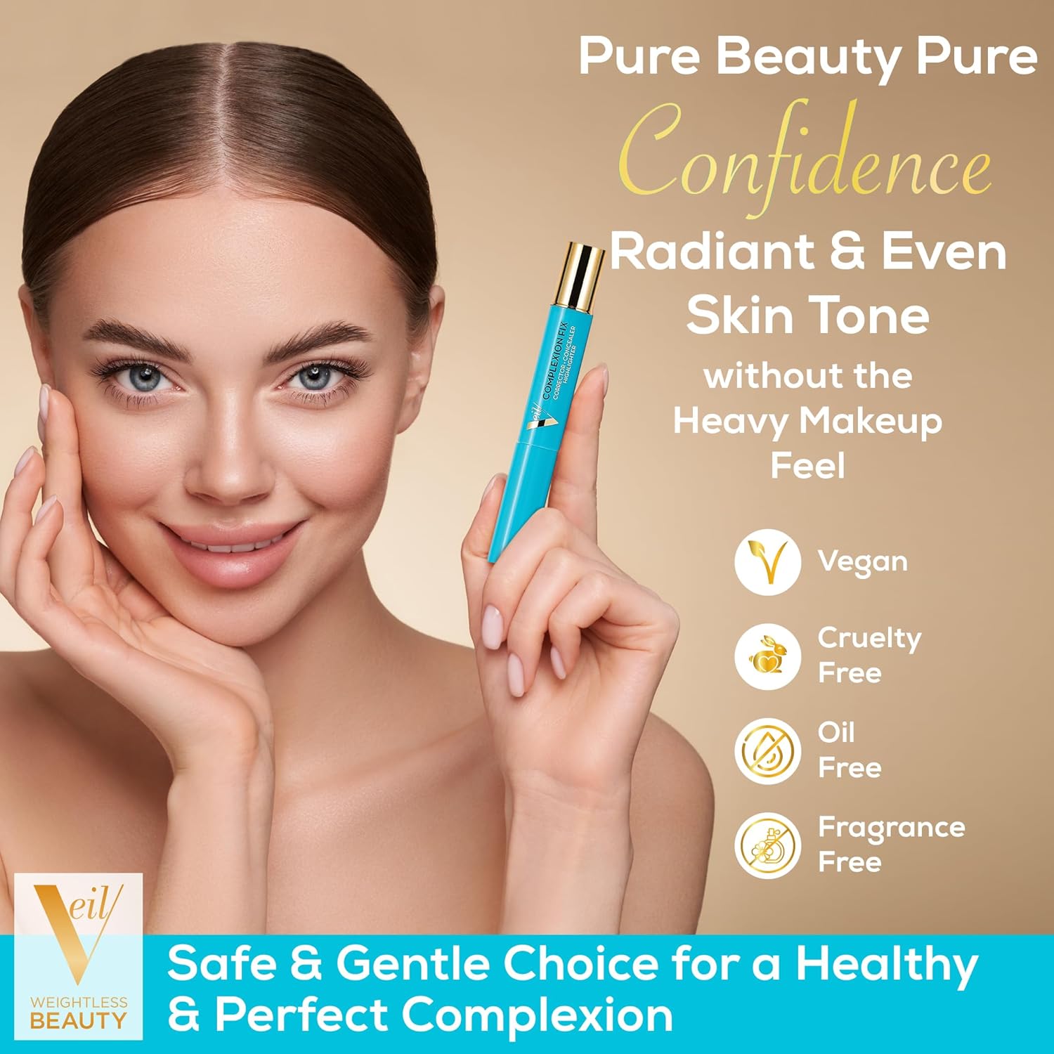 Veil Cosmetics - Complexion Fix Concealer - Liquid Concealer for Under Eye + Dark Circles - Highlight, Contour, Correct - Anti-Aging - Vegan Makeup Pen - Hydrating Lightweight (3N Medium Neutral) - Image 3
