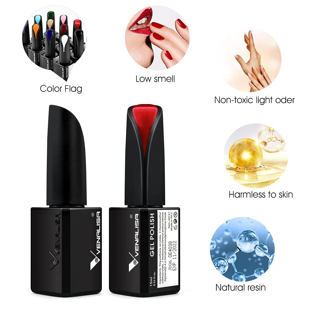 VENALISA 15ml Bright Orange Red Gel Nail Polish, Neon Red Orange Gel Polish Color Soak Off UV LED Nail Gel Polish Nail Art Starter Manicure Salon DIY at Home, 0.53 OZ - Image 6