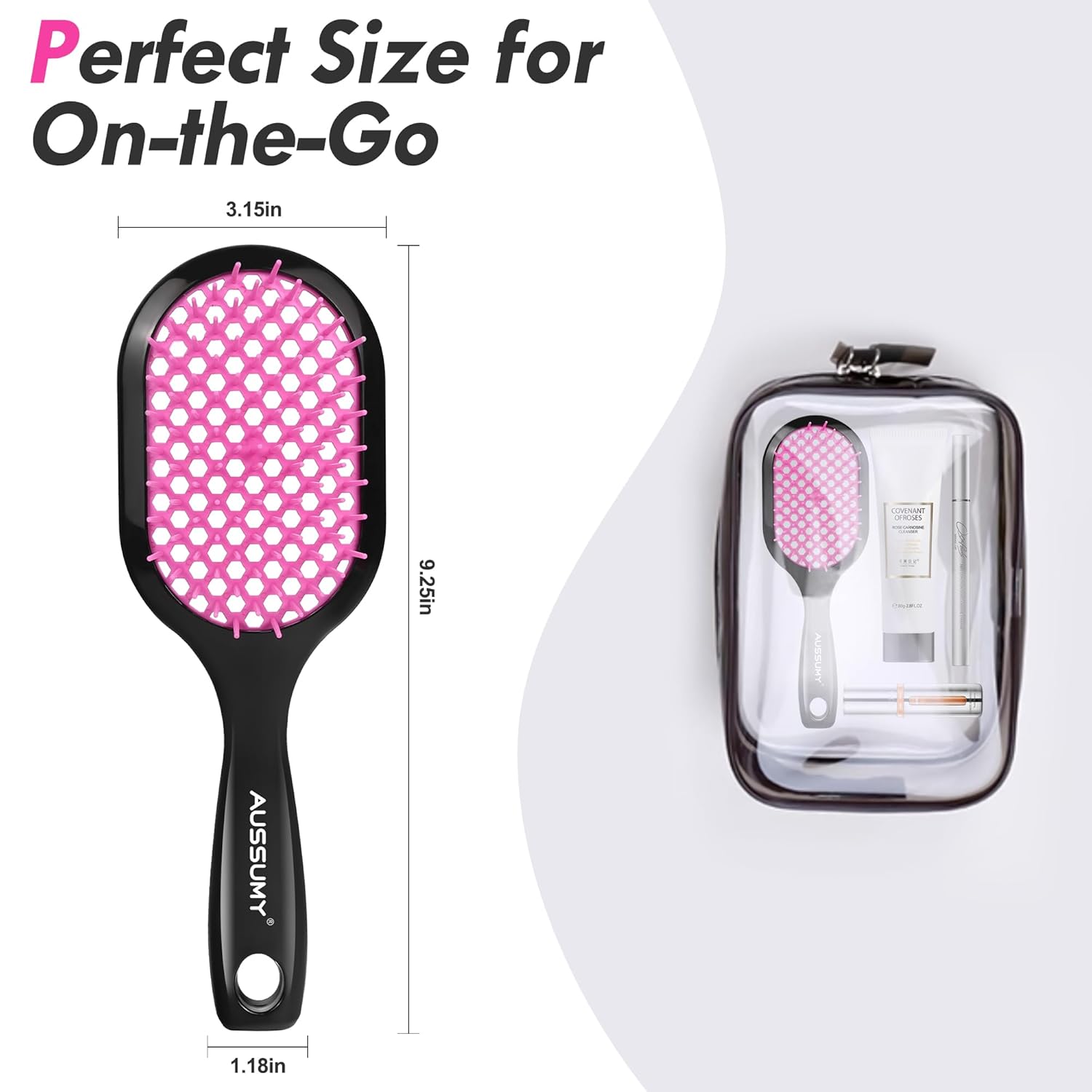 Vented Detangling Hair Brush - 2 Pack Detangler Hairbrush for Effortless Tangle Removal - Ultra-Soft Bristles -For Natural Curly Straight Wet Dry Damaged Hair for Women Men Kids - Black & Pink - Image 8