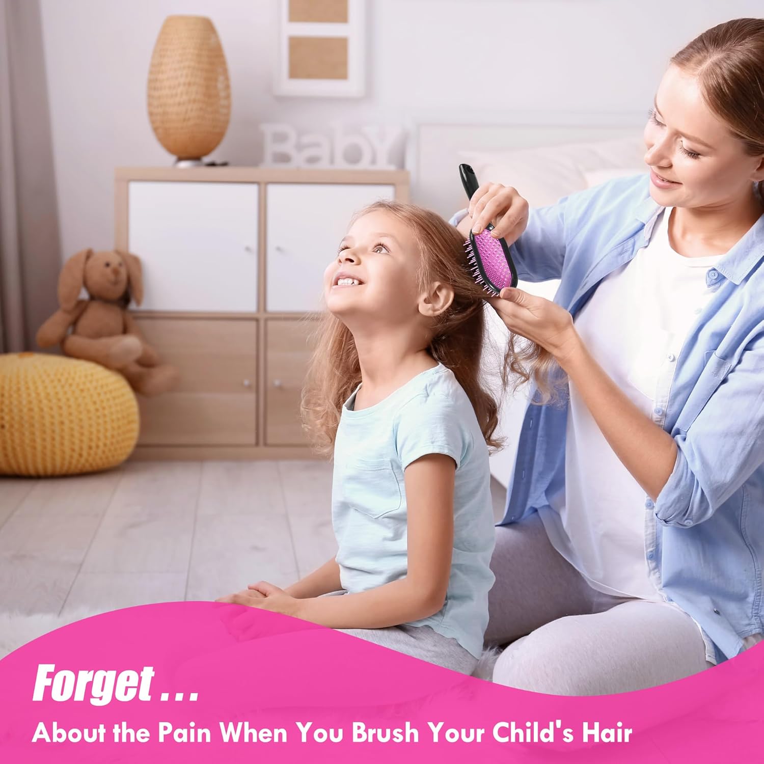 Vented Detangling Hair Brush - 2 Pack Detangler Hairbrush for Effortless Tangle Removal - Ultra-Soft Bristles -For Natural Curly Straight Wet Dry Damaged Hair for Women Men Kids - Black & Pink - Image 7
