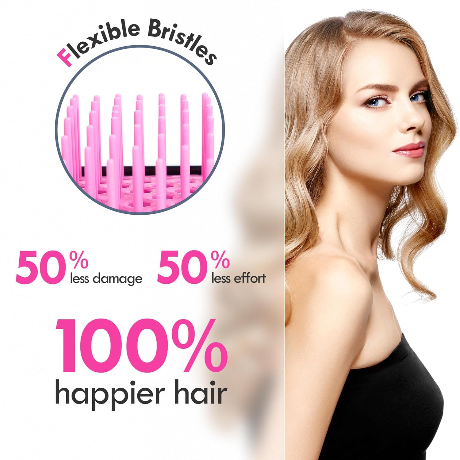 Vented Detangling Hair Brush - 2 Pack Detangler Hairbrush for Effortless Tangle Removal - Ultra-Soft Bristles -For Natural Curly Straight Wet Dry Damaged Hair for Women Men Kids - Black & Pink - Image 3