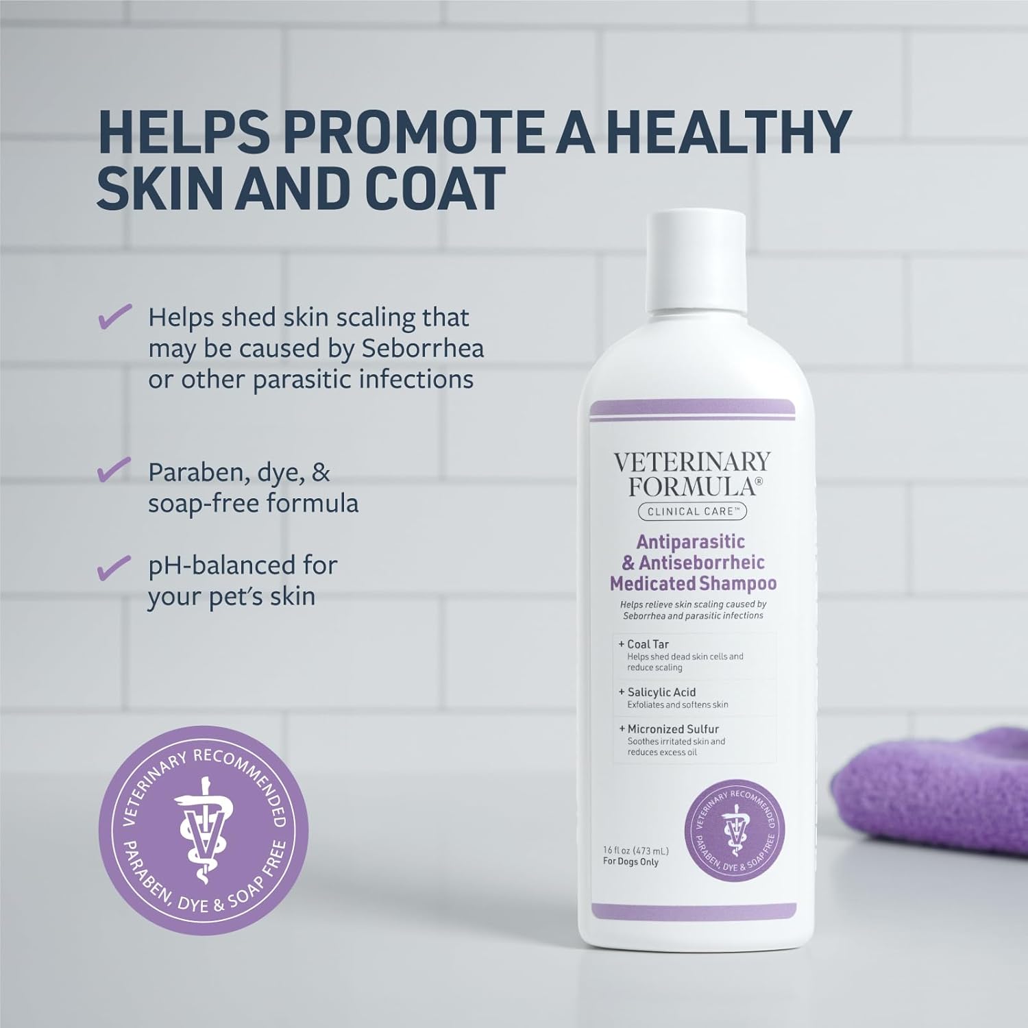 Veterinary Formula Clinical Care Antiparasitic & Antiseborrheic Medicated Dog Shampoo, 16 oz – Paraben, Dye, Soap Free – Hydrating and Antifungal Shampoo for Dogs, White - Image 3