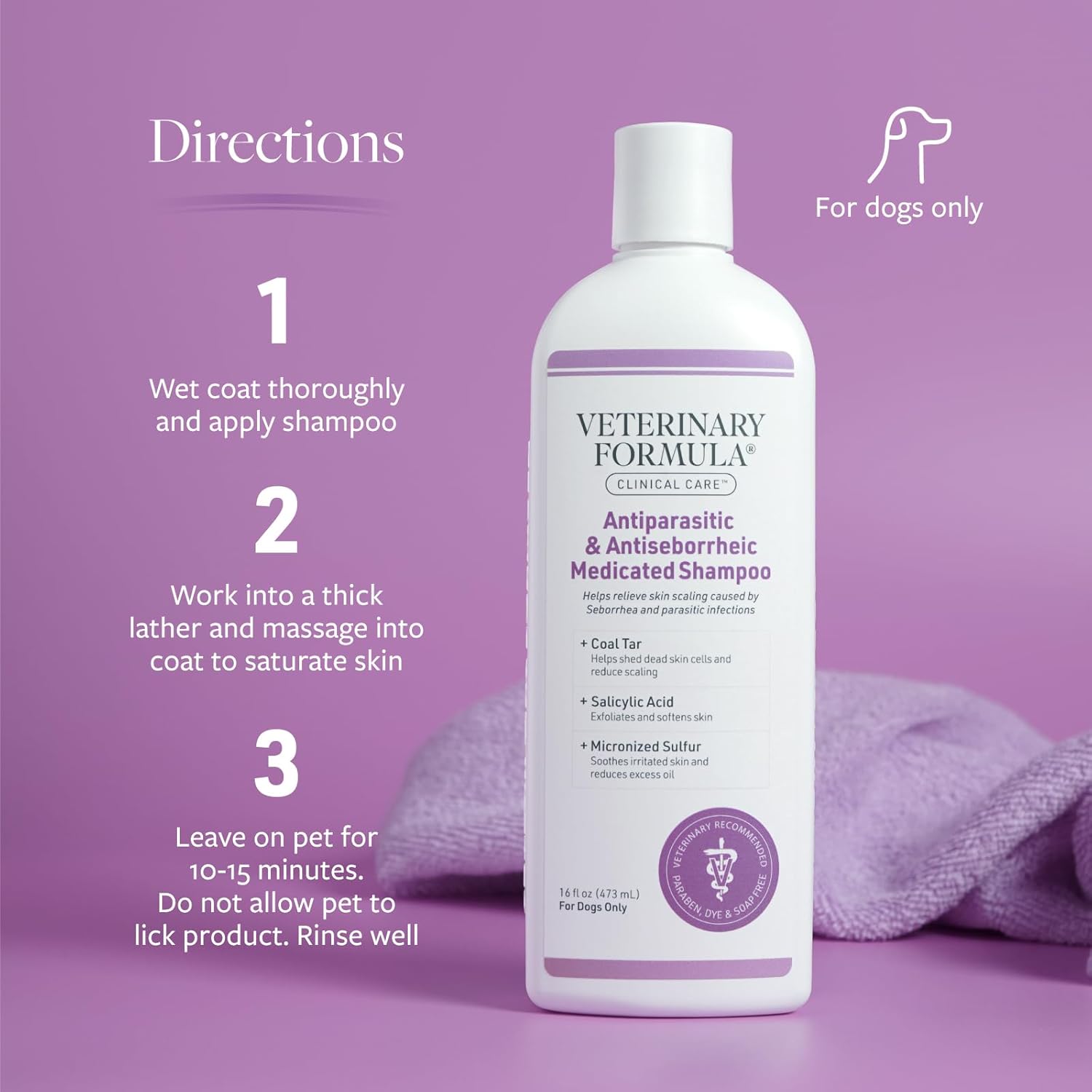 Veterinary Formula Clinical Care Antiparasitic & Antiseborrheic Medicated Dog Shampoo, 16 oz – Paraben, Dye, Soap Free – Hydrating and Antifungal Shampoo for Dogs, White - Image 7