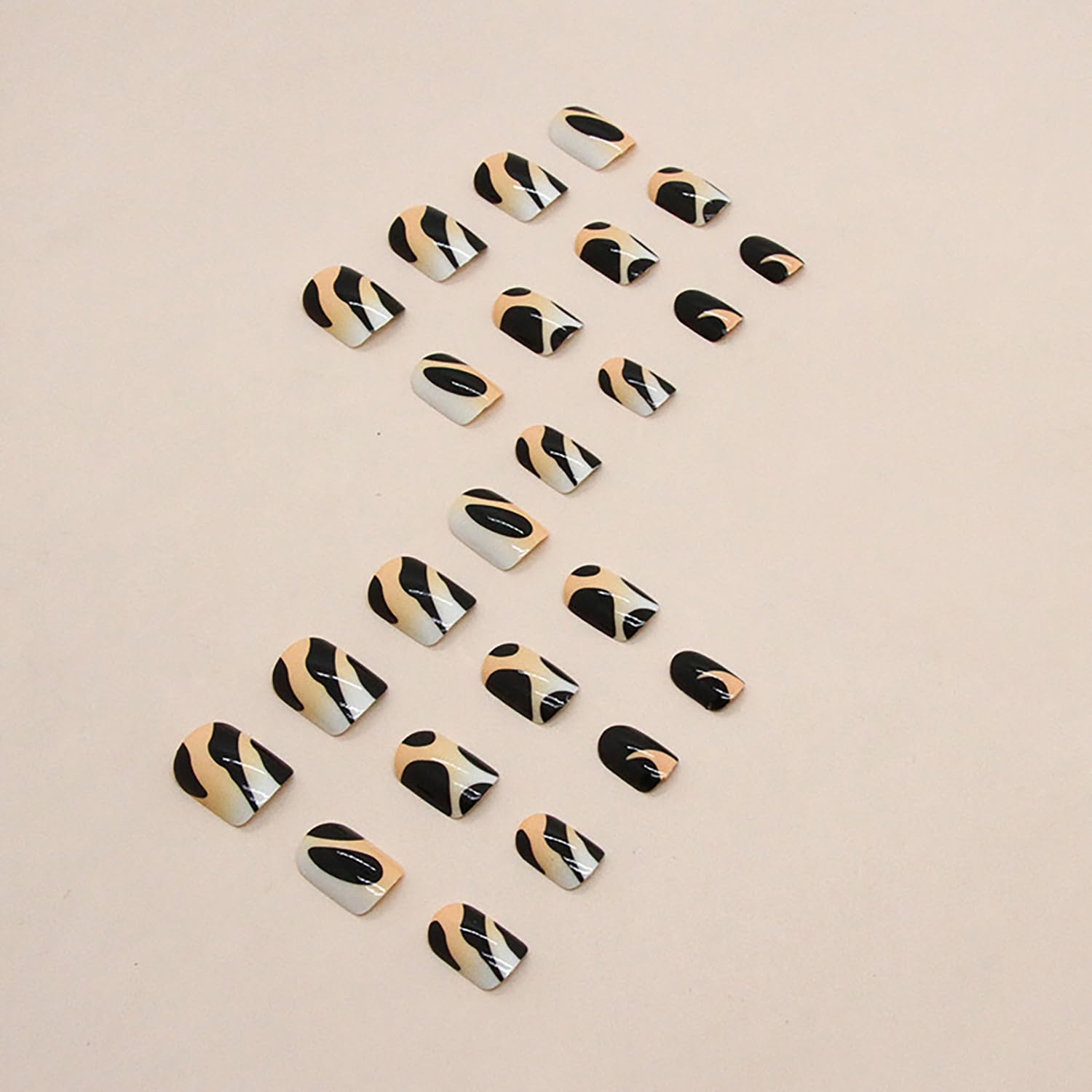 Vezocim Fall Press on Nails Square Short, 24Pcs Glossy Artificial Fake Nails with Black and Yellow Designs, Full Cover Acrylic Coffin False Fingernails with Charm for Women Girls - Image 3