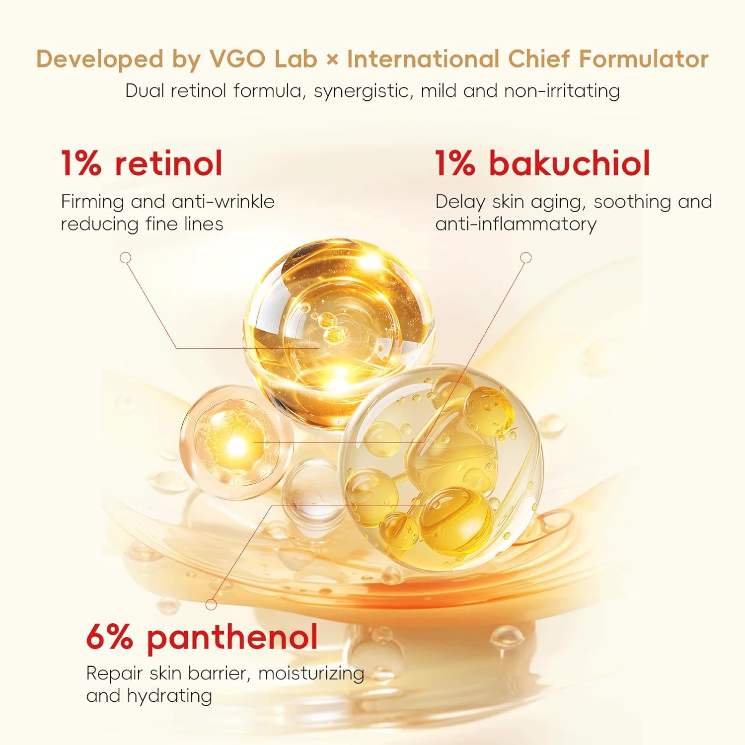 VGO Retinol Cream for Face, 1% Retinol, 1% Bakuchiol, Skin Tightening, Anti Aging and Wrinkle, Facial Firming Cream for All Skin Types (1.76 Fl Oz) - Image 2