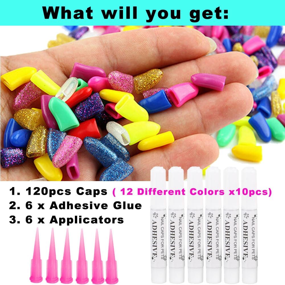 VICTHY Large Size Dog Nail Caps, 120 Pieces, 12 Vibrant Colors with Glue & Applicators - Image 7