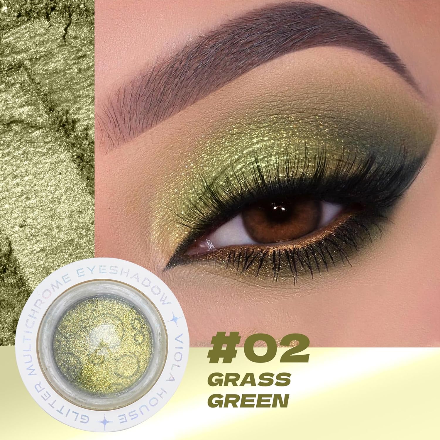 VIOLA HOUSE Glittler Eyeshadow, Glitter Eyeshadow Palette, Metallic Glitter Multichrome Eyeshadow,Cruelty-Free, Vegan (3g) (Yellow Green, 0.1oz) - Image 2