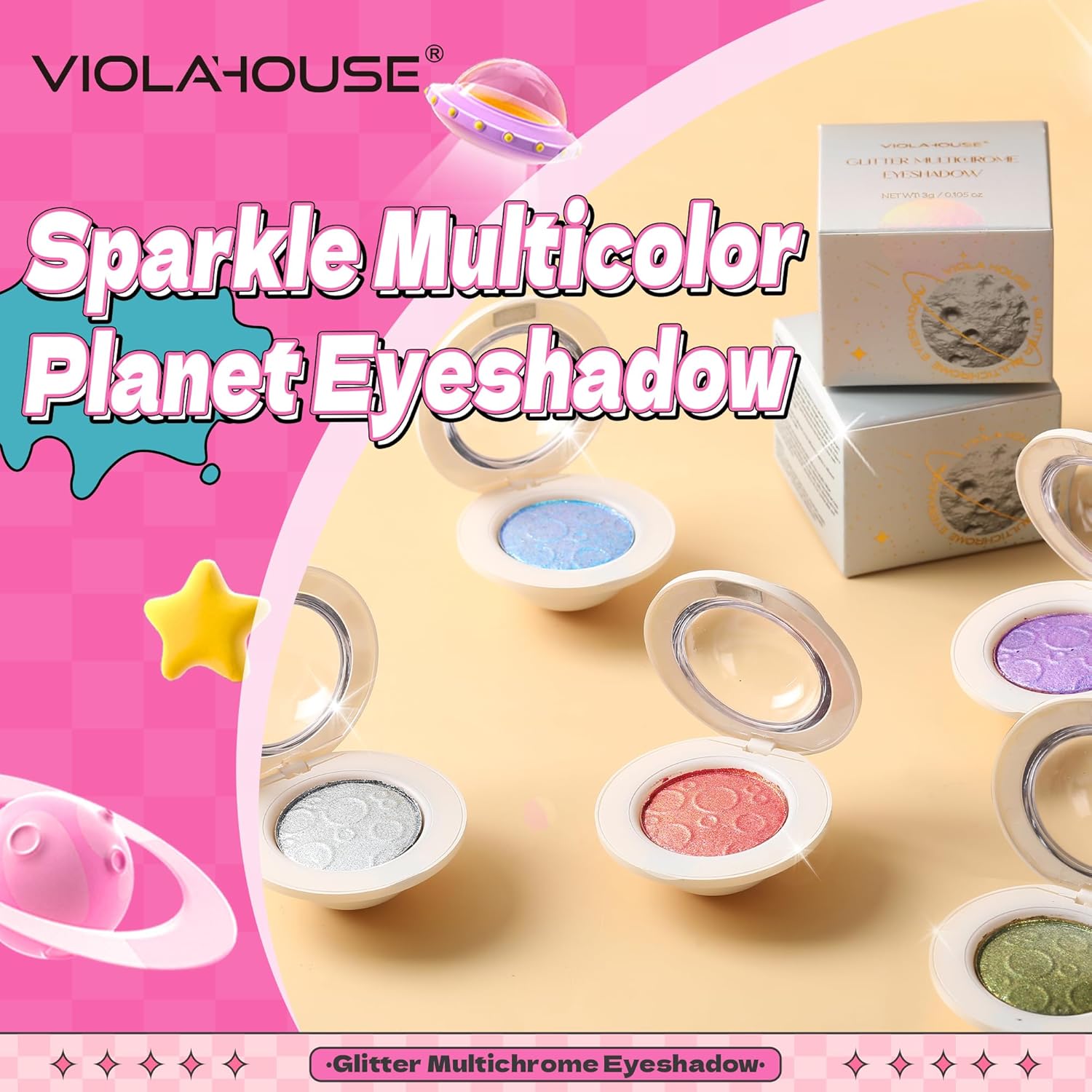 VIOLA HOUSE Glittler Eyeshadow, Glitter Eyeshadow Palette, Metallic Glitter Multichrome Eyeshadow,Cruelty-Free, Vegan (3g) (Yellow Green, 0.1oz) - Image 9