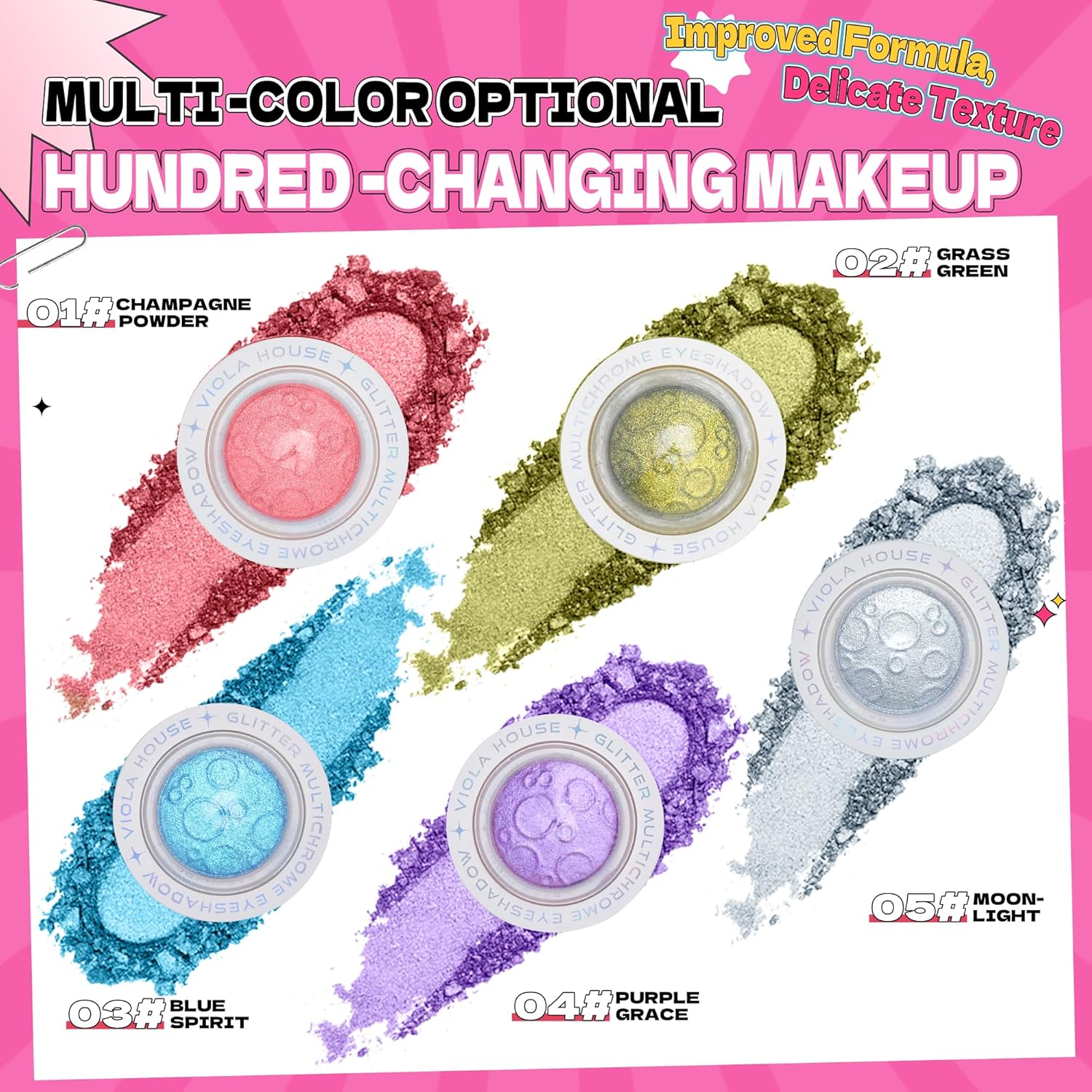 VIOLA HOUSE Glittler Eyeshadow, Glitter Eyeshadow Palette, Metallic Glitter Multichrome Eyeshadow,Cruelty-Free, Vegan (3g) (Yellow Green, 0.1oz) - Image 6