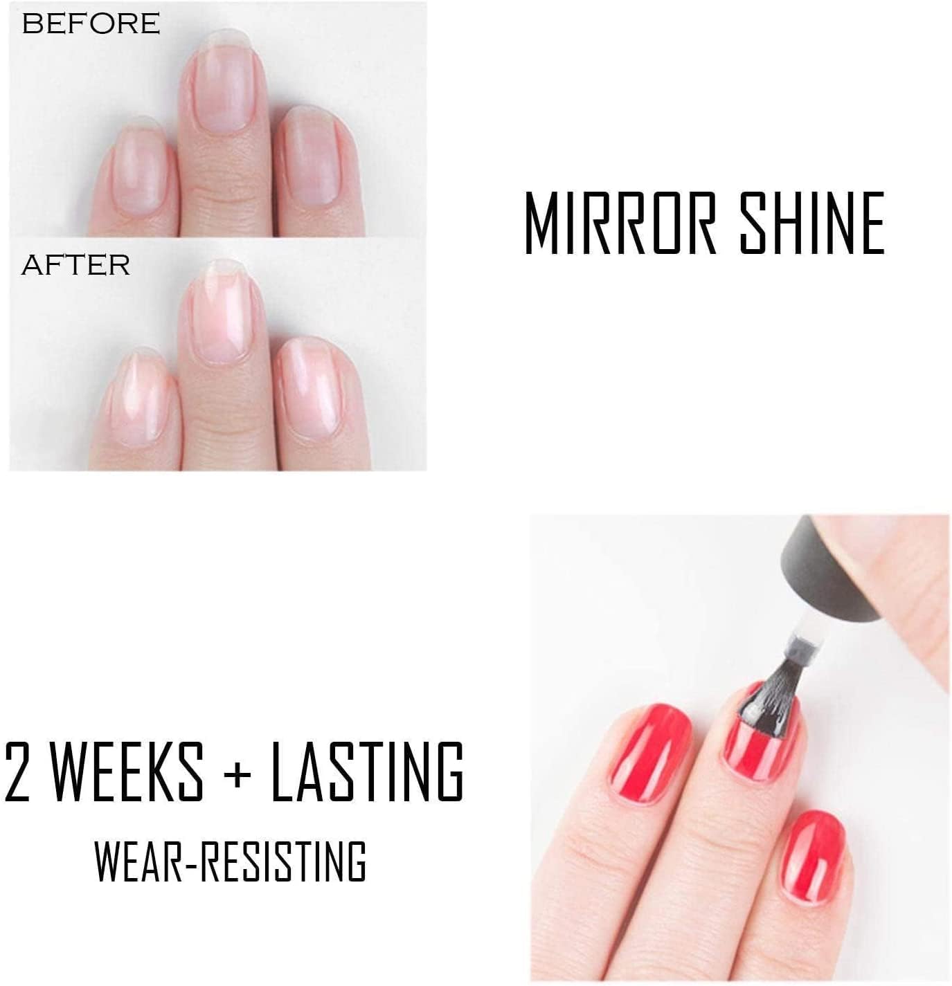 Vishine 15ml No Wipe Top Coat Base Coat Soak off UV LED Drying Long Lasting Shiny Nail Varnish Set - Image 2