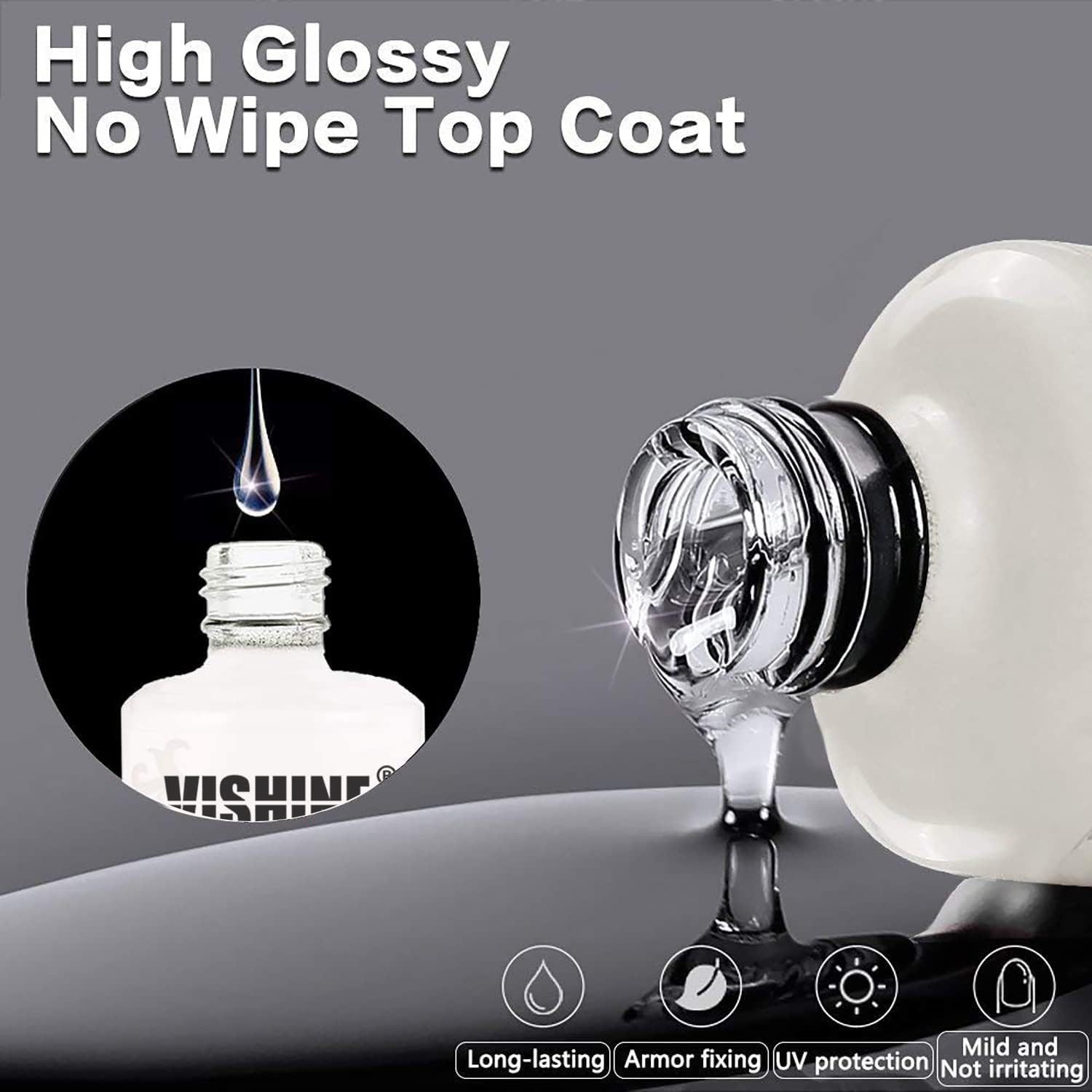 Vishine 15ml No Wipe Top Coat Base Coat Soak off UV LED Drying Long Lasting Shiny Nail Varnish Set - Image 5