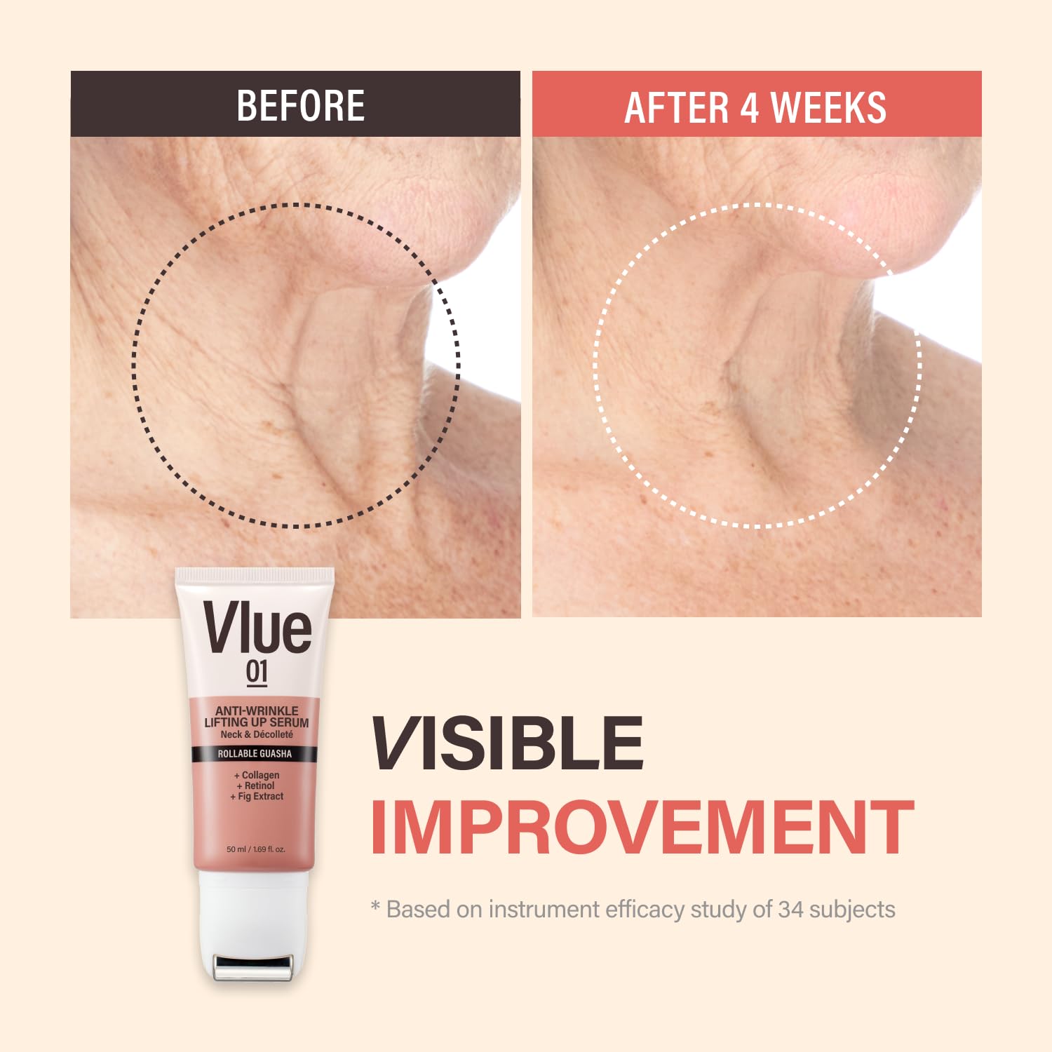 VLUE Retinol Guasha Neck Firming Cream - Anti-Aging Collagen & Fig Extract Moisturizer for Wrinkles & Sagging Skin, Hydrating & Lifting Neck & Décolleté Serum, Korean Skincare, 1.69 fl. oz. - Image 3