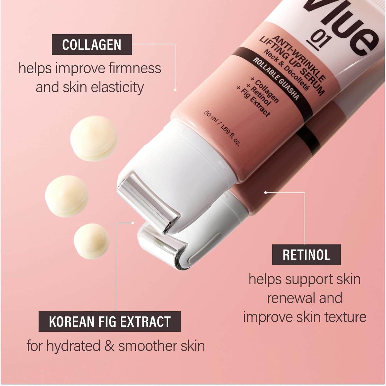 VLUE Retinol Guasha Neck Firming Cream - Anti-Aging Collagen & Fig Extract Moisturizer for Wrinkles & Sagging Skin, Hydrating & Lifting Neck & Décolleté Serum, Korean Skincare, 1.69 fl. oz. - Image 8