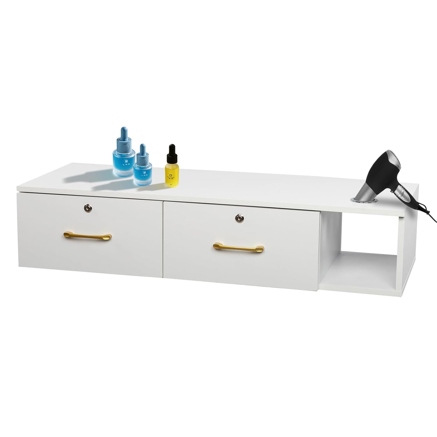 Wall Mount Styling Station,Hair Barber Salon Station,Beauty Spa Furniture Salon Equipment with 2 Drawers & 3 Hair Dryer Holes, Floating Makeup Vanity for Beauty Salon Barber Shop,Home & Bathroom,White - Image 9
