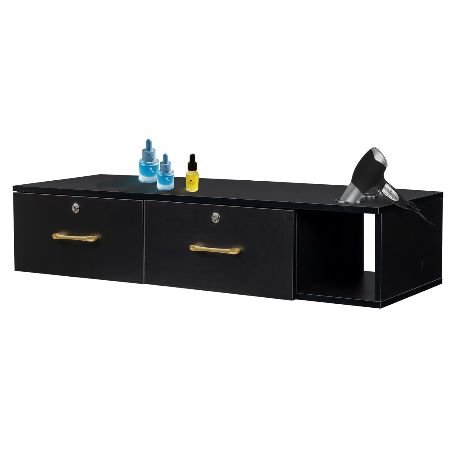 Wall Mount Styling Station,Locking 2 Drawers Storage Beauty Salon Equipment,Styling Barber Station for Hair Stylist,3 Hair Dryer Holes Locking Salon Cabinet for Salon,Home & Bathroom (black) - Image 3