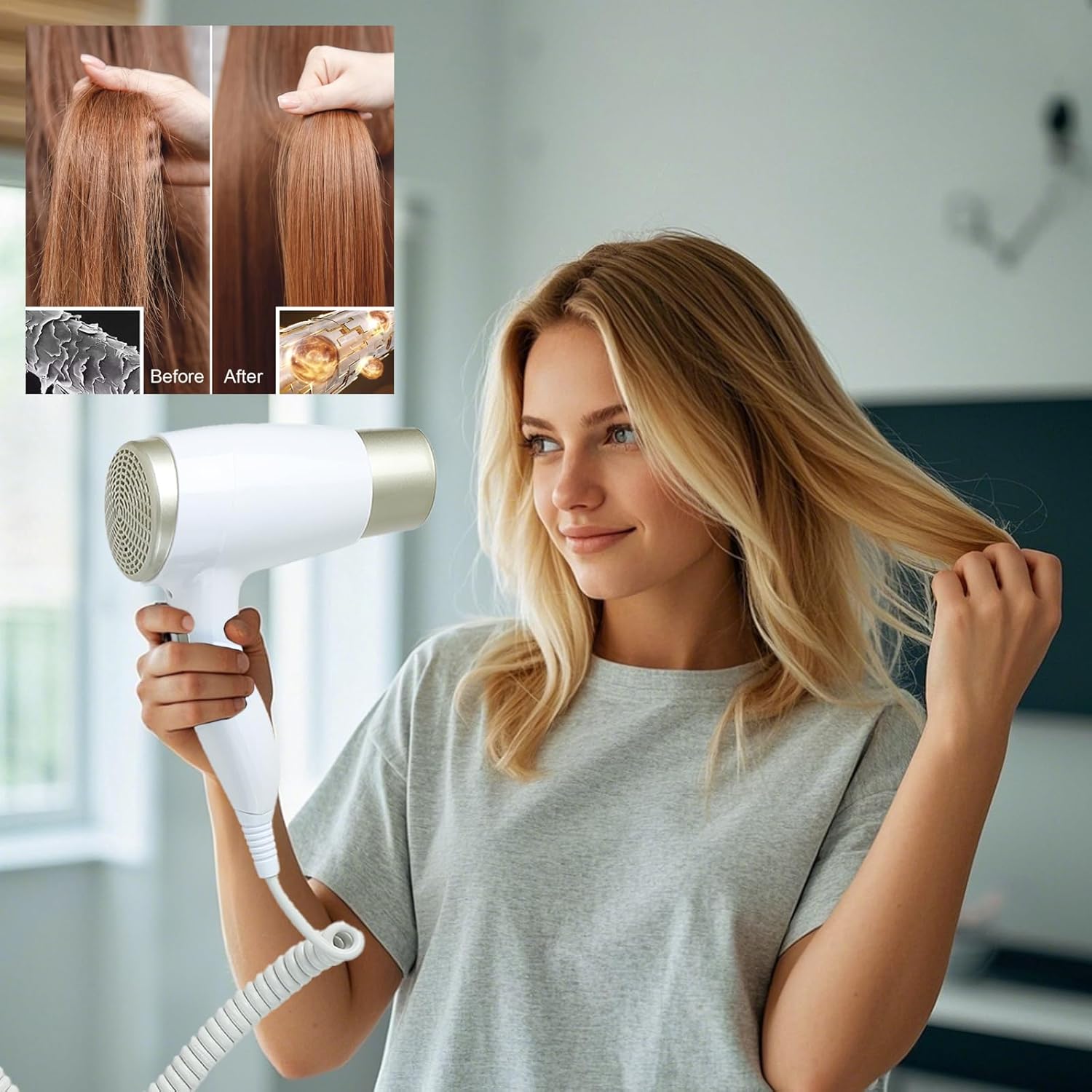 Wall Mounted Hair Dryer with USB Charging Port for Bathroom - 110V Professional Blow Dryer, Fast Drying Salon Motor & Dual Voltage Support, Includes Stand Rack, Screws+Adhesive - Image 4