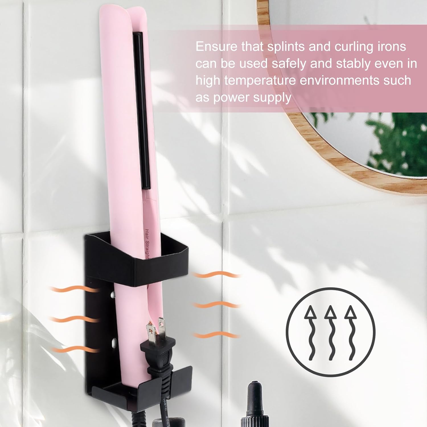 Wall-Mounted Organizer for Curling Iron, Hair Dryer, and Flat Iron Storage - Black - Image 3