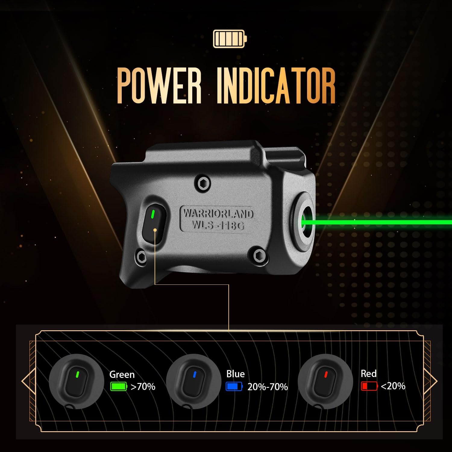 WARRIORLAND Green Laser Sight Fit Springfield Armory Hellcat (Not Fit Hellcat Pro), First Green Beam Sight with Power Indicator, Hellcat Laser with Ambidextrous On/Off Switch, WLS-118G, Black - Image 5