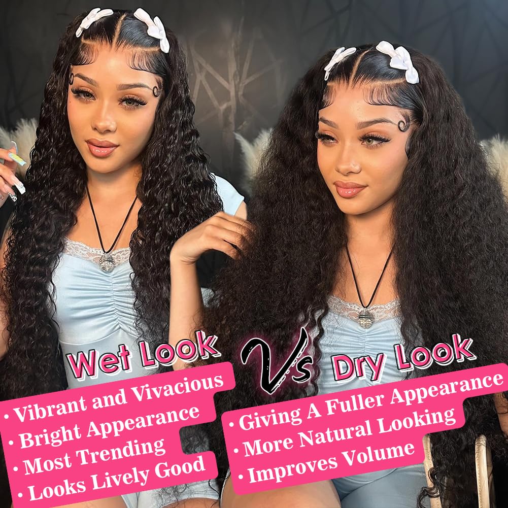 Water Wave Lace Front Wigs Human Hair 13x6 HD Lace Front Wigs Human Hair 200% Density Wet and Wavy Lace Front Wigs Human Hair 26 Inch Glueless Deep Wave Lace Front Wigs Pre Plucked Bleached Knots - Image 5