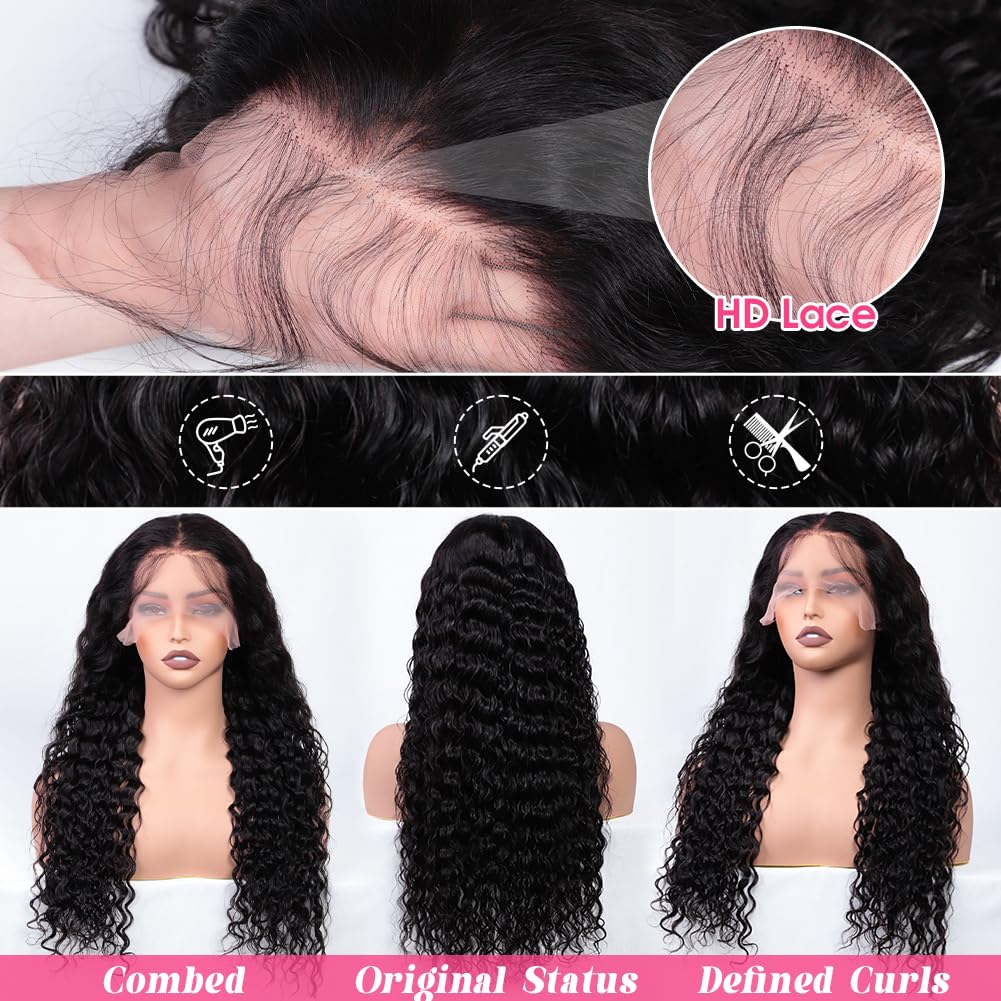 Water Wave Lace Front Wigs Human Hair 13x6 HD Lace Front Wigs Human Hair 200% Density Wet and Wavy Lace Front Wigs Human Hair 26 Inch Glueless Deep Wave Lace Front Wigs Pre Plucked Bleached Knots - Image 6