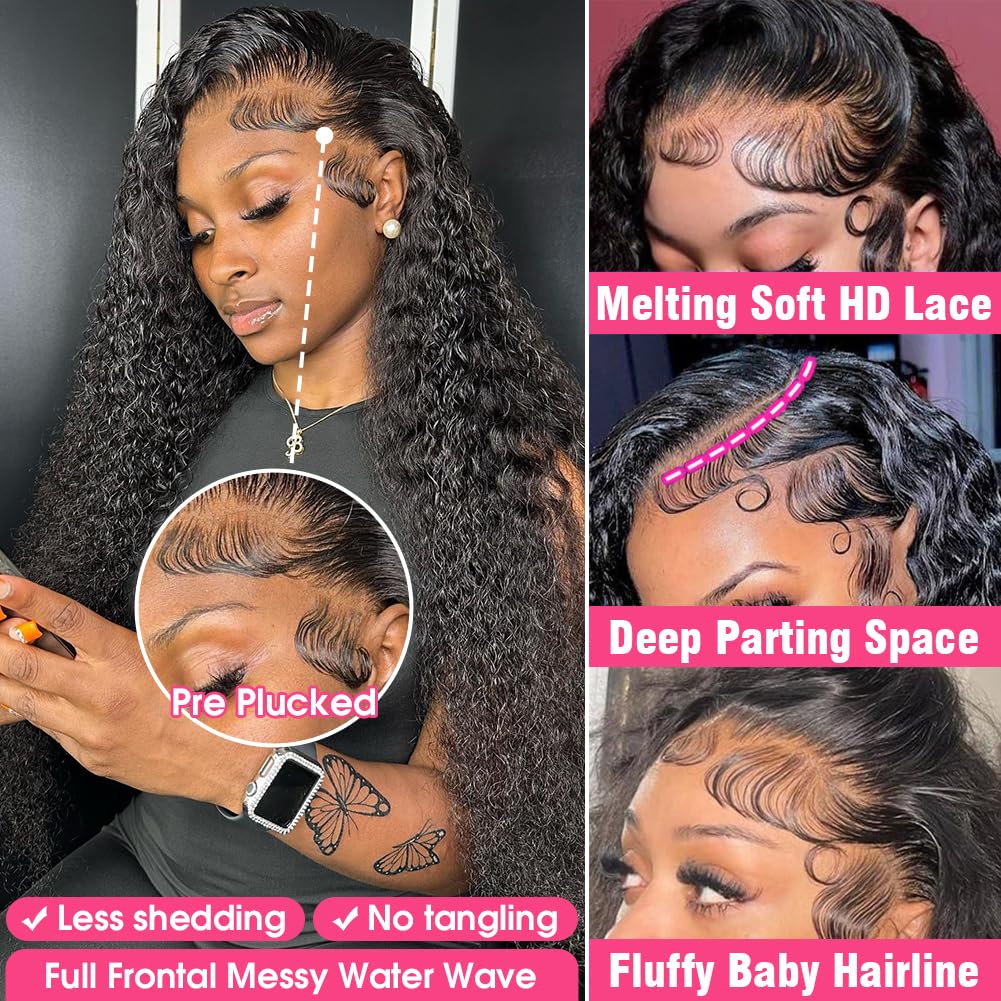 Water Wave Lace Front Wigs Human Hair 13x6 HD Lace Front Wigs Human Hair 200% Density Wet and Wavy Lace Front Wigs Human Hair 26 Inch Glueless Deep Wave Lace Front Wigs Pre Plucked Bleached Knots - Image 2
