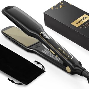 Wavytalk Wet to Straight Hair Straightener, Titanium 1.75 Inch Vent Sesh Wide Flat Iron, Straightener for Damp or Dry Hair with Dual Voltage Leave Silky & Smooth, Black