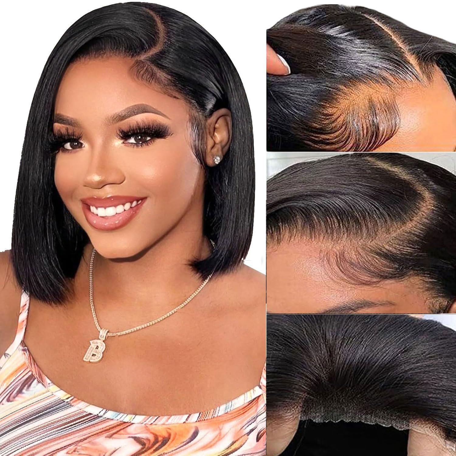 Wear and Go Glueless Bob Wig Human Hair Pre Plucked Pre Cut 4x4 Lace Closure Bob Wigs For Black Women Human Hair Glueless Straight Bob Lace Front Wigs For Beginner Short Bob Wig Human Hair (10 Inch)