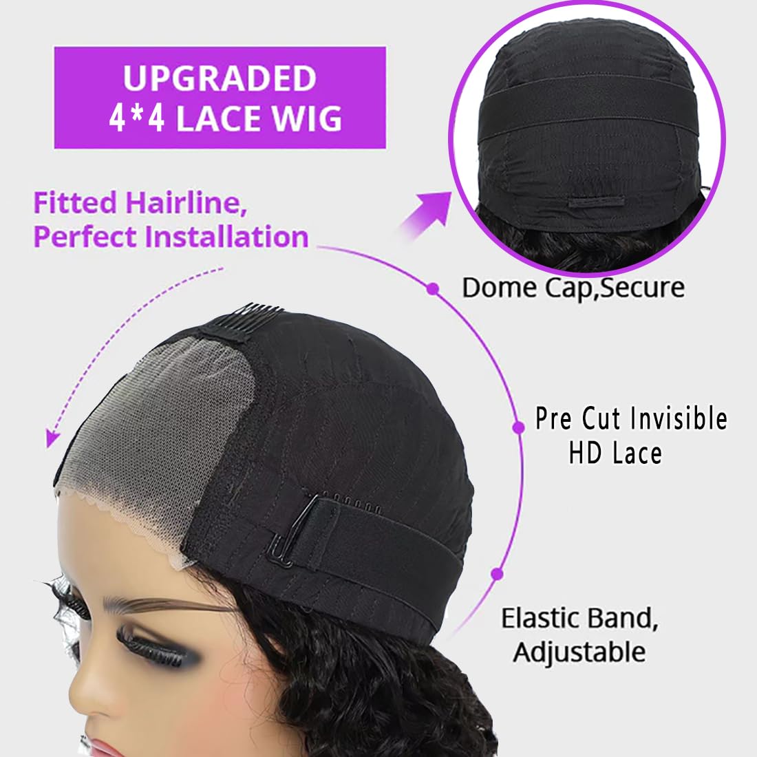 Wear and Go Glueless Wigs Human Hair Pre Plucked Deep Wave Bob Wig Human Hair Lace Front Wigs for Beginners Upgraded No Glue Pre Cut 4x4 Lace Closure Glueless Wigs for Black Women Human Hair 12 Inch - Image 2
