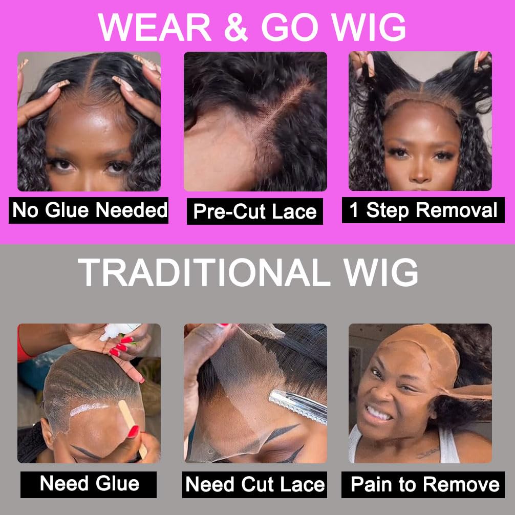 Wear and Go Glueless Wigs Human Hair Pre Plucked Pre Cut Lace Front Wigs for Black Women 180 Density Water Wave Bob Wig Human Hair Curly Wig (14 Inch) - Image 4