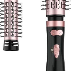 WEEYUM Rotating Blow Dryer Brush - Spin Hair Dryer with 2 Interchangeable Brushes (1.5" & 2"), 3-in-1 Hot Air Spin Brush Set for Hair Volumizing/Drying/Straightening/Curling