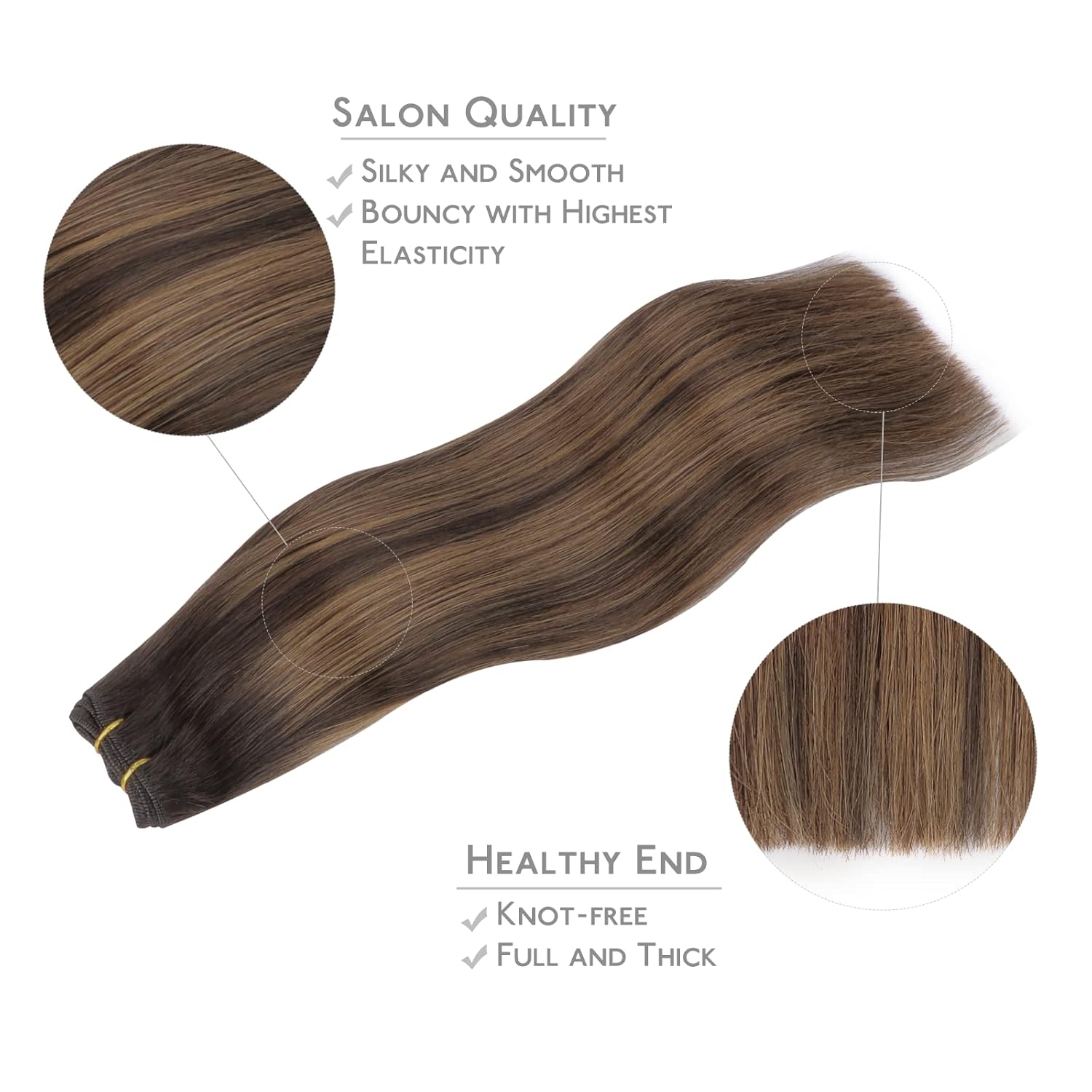 WENNALIFE 18 Inch 90g Dark Brown to Chestnut Brown Balayage Hand Tied Human Hair Sew In Extensions - Image 5