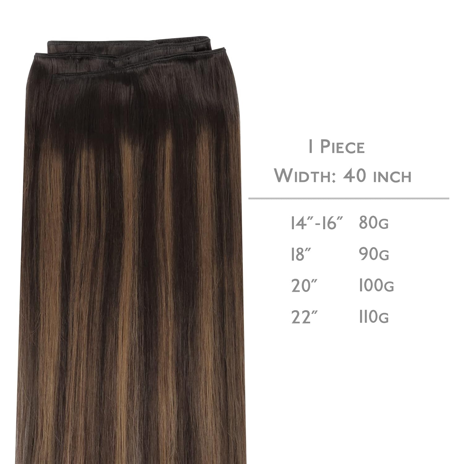 WENNALIFE 18 Inch 90g Dark Brown to Chestnut Brown Balayage Hand Tied Human Hair Sew In Extensions - Image 2