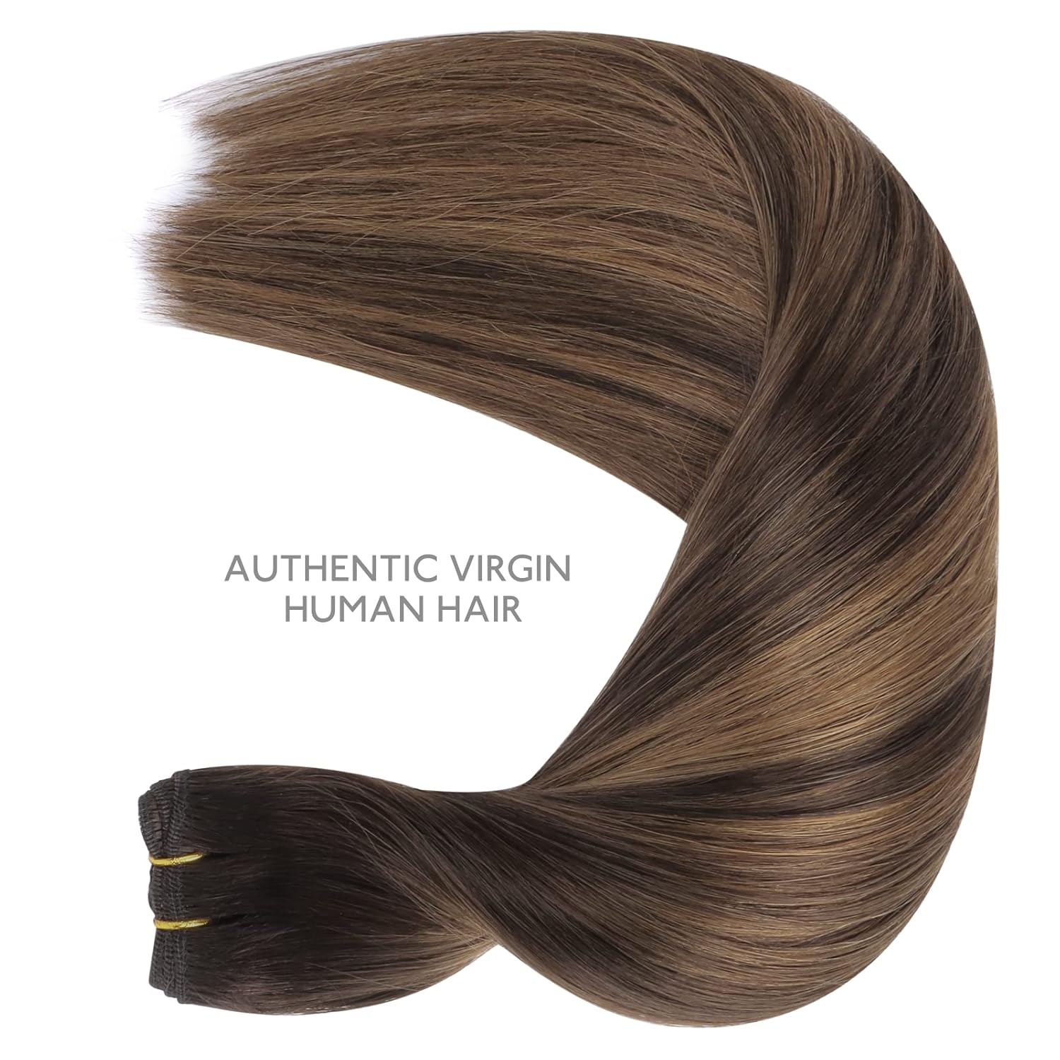 WENNALIFE 18 Inch 90g Dark Brown to Chestnut Brown Balayage Hand Tied Human Hair Sew In Extensions - Image 6